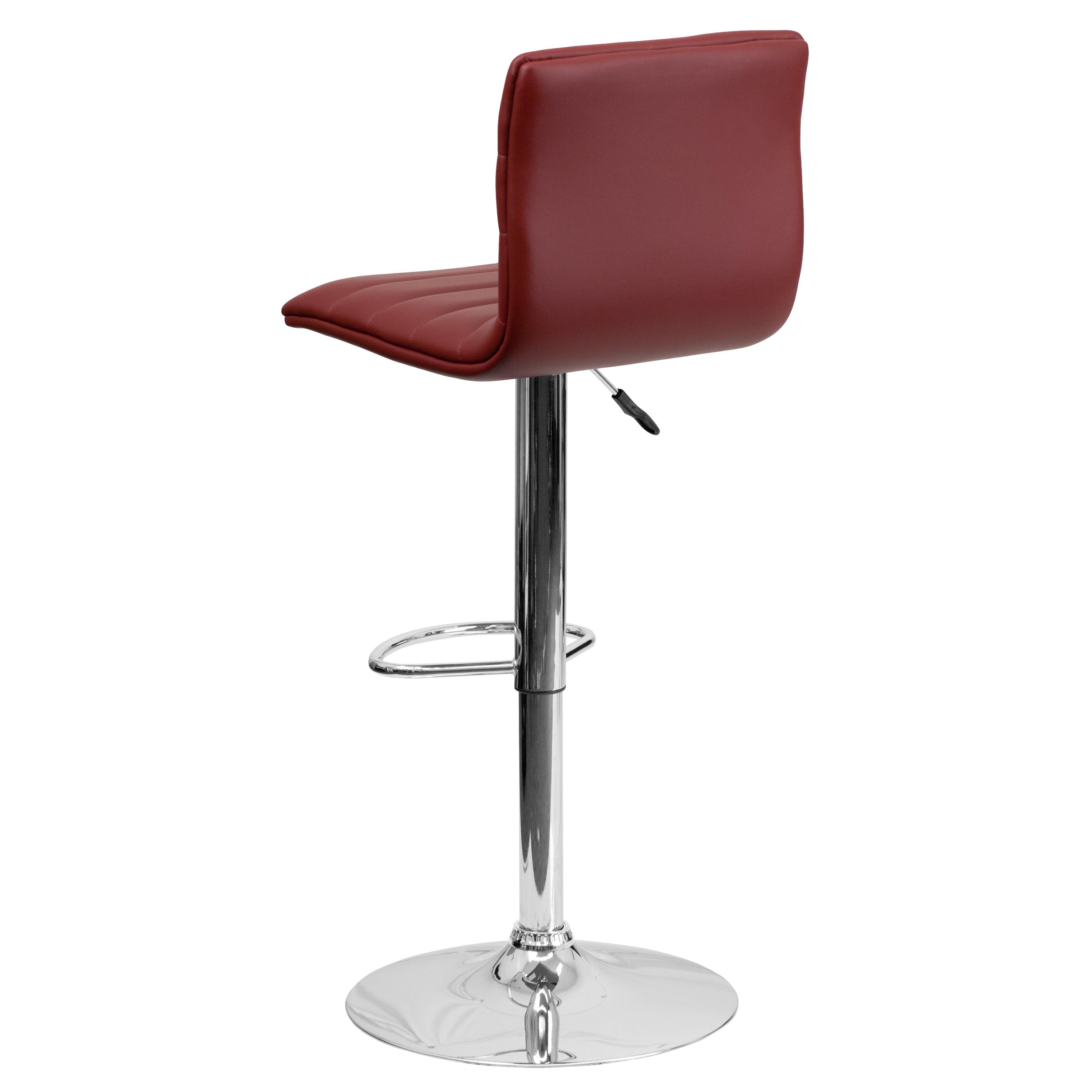 Flash Furniture Modern Burgundy Vinyl Adjustable Bar Stool with Back, Counter Height Swivel Stool with Chrome Pedestal Base