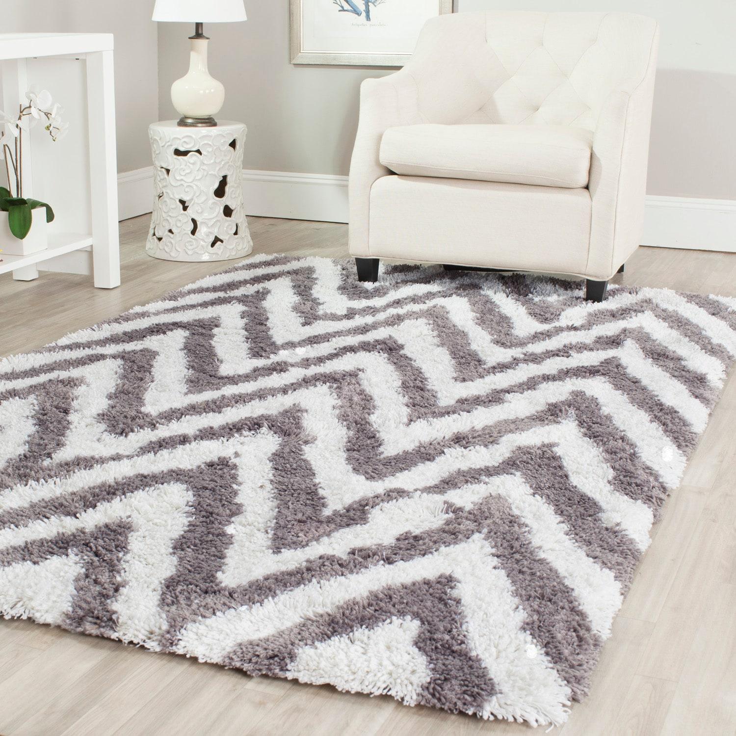 Shag SG250 Hand Tufted Area Rug Ivory / Grey 6' X 9' - Safavieh.