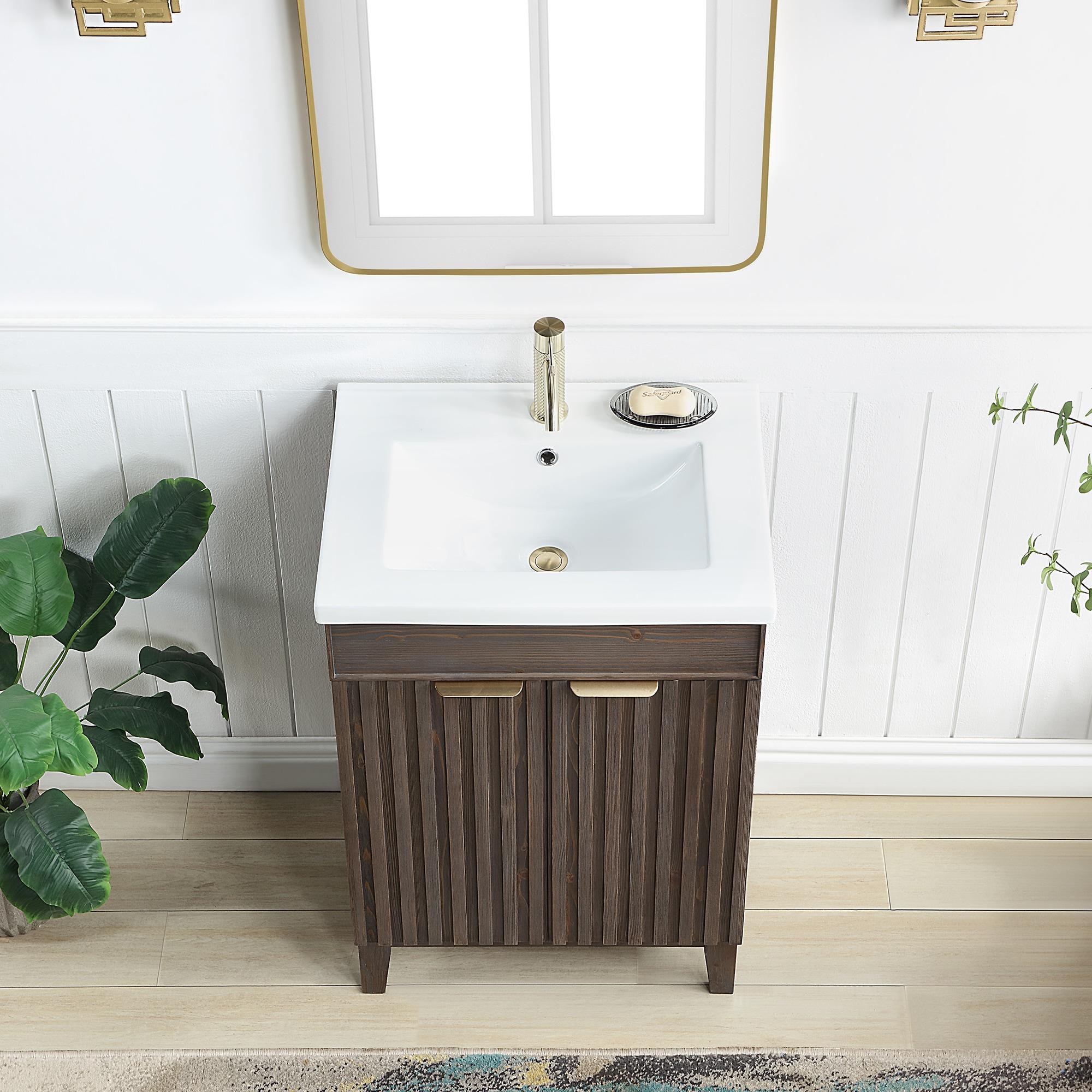 Palos 24" Single Bath Vanity in Spruce Antique Brown with White Ceramic Basin