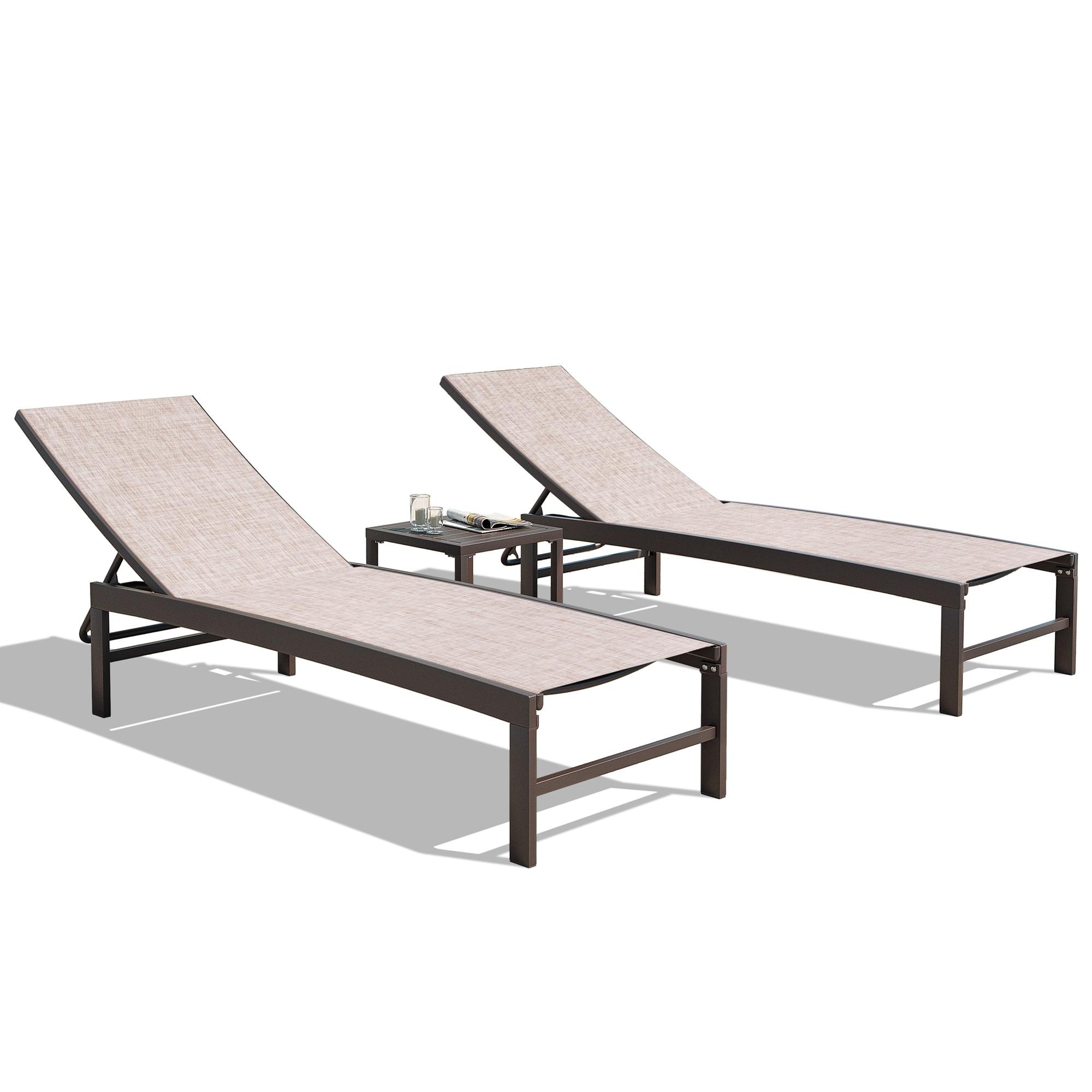 3pc Outdoor Aluminum Lounge Set Beige - Crestlive Products: Patio Set with Chaise Lounges & Table, Weather-Resistant