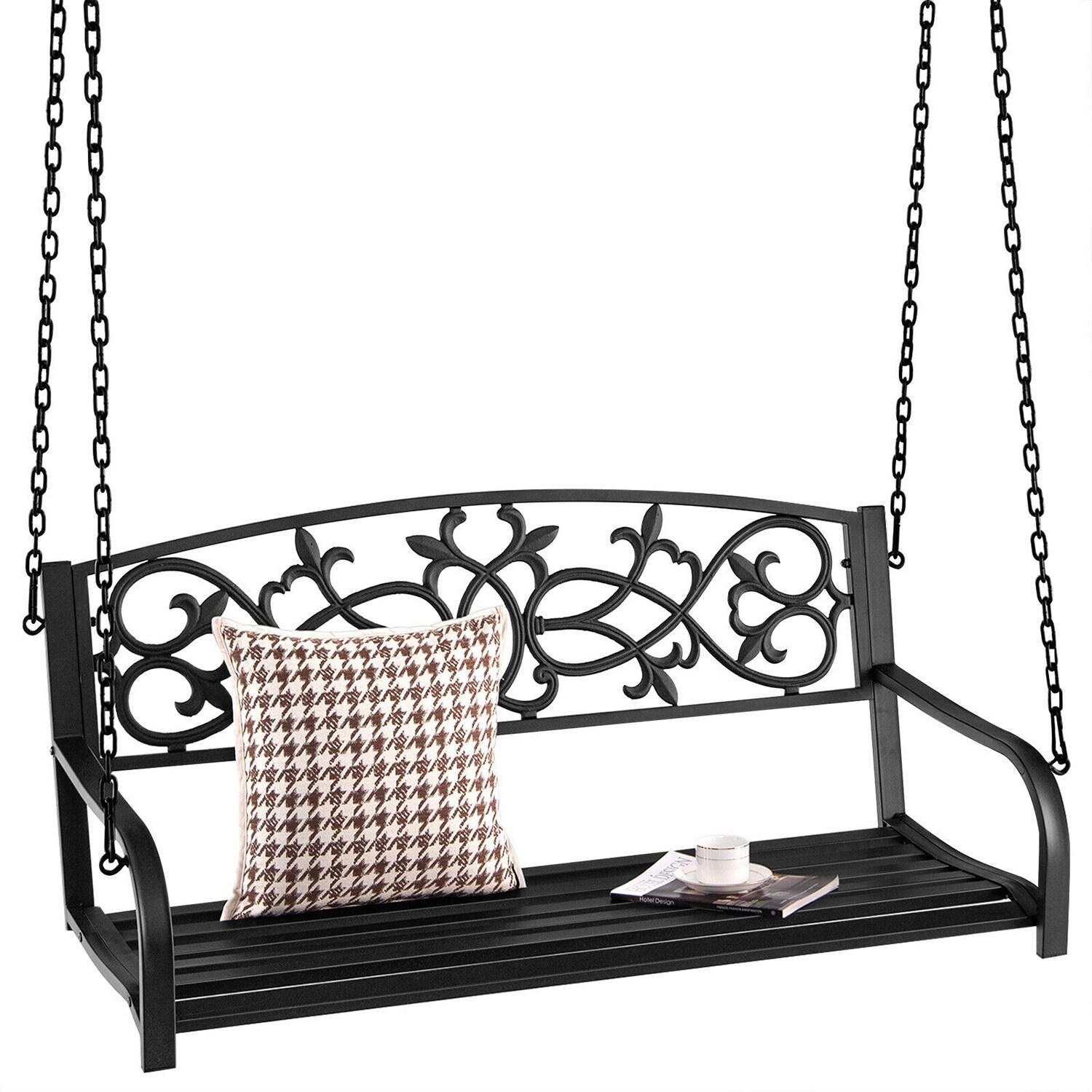 Kadyn Patio Swings for Porch,Comfortable Porch Swings,2-Person Outdoor Porch Metal Hanging Swing Chair with Sturdy Chains-Black