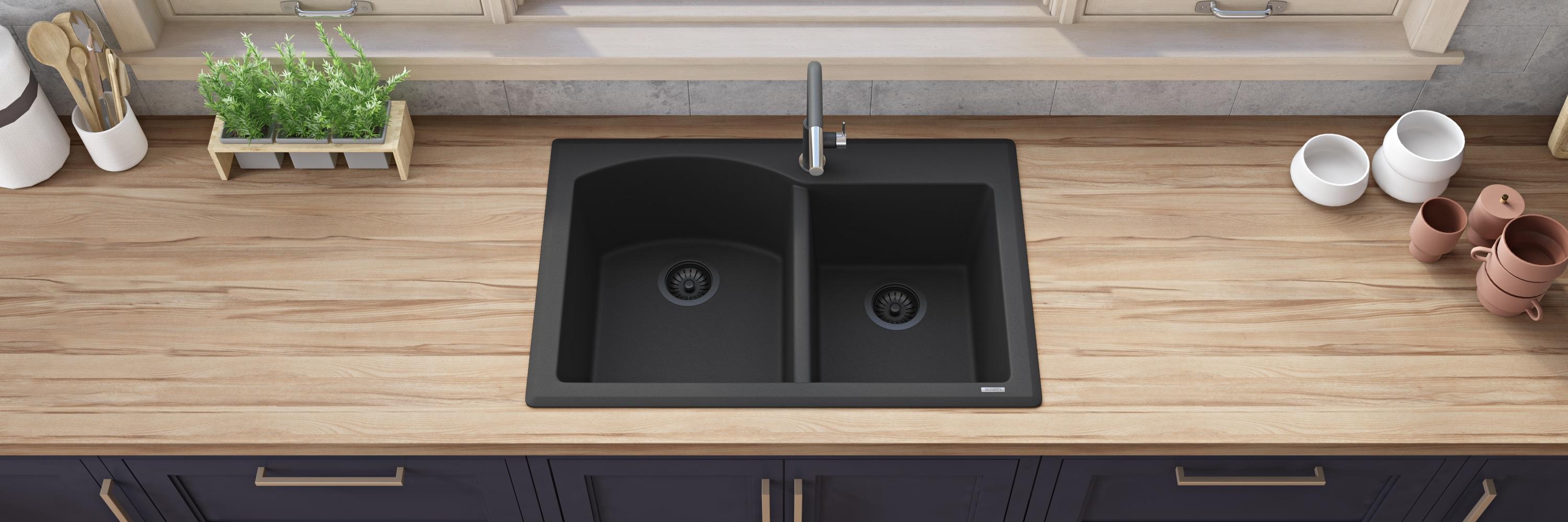 Ruvati 33 x 22 inch epiGranite Dual-Mount Granite Composite Double Bowl Kitchen Sink