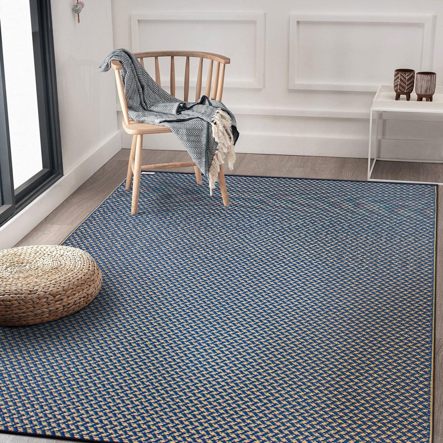 World Rug Gallery Contemporay Solid Reversible Plastic Indoor and Outdoor Rugs - NAVY 5' X 7'