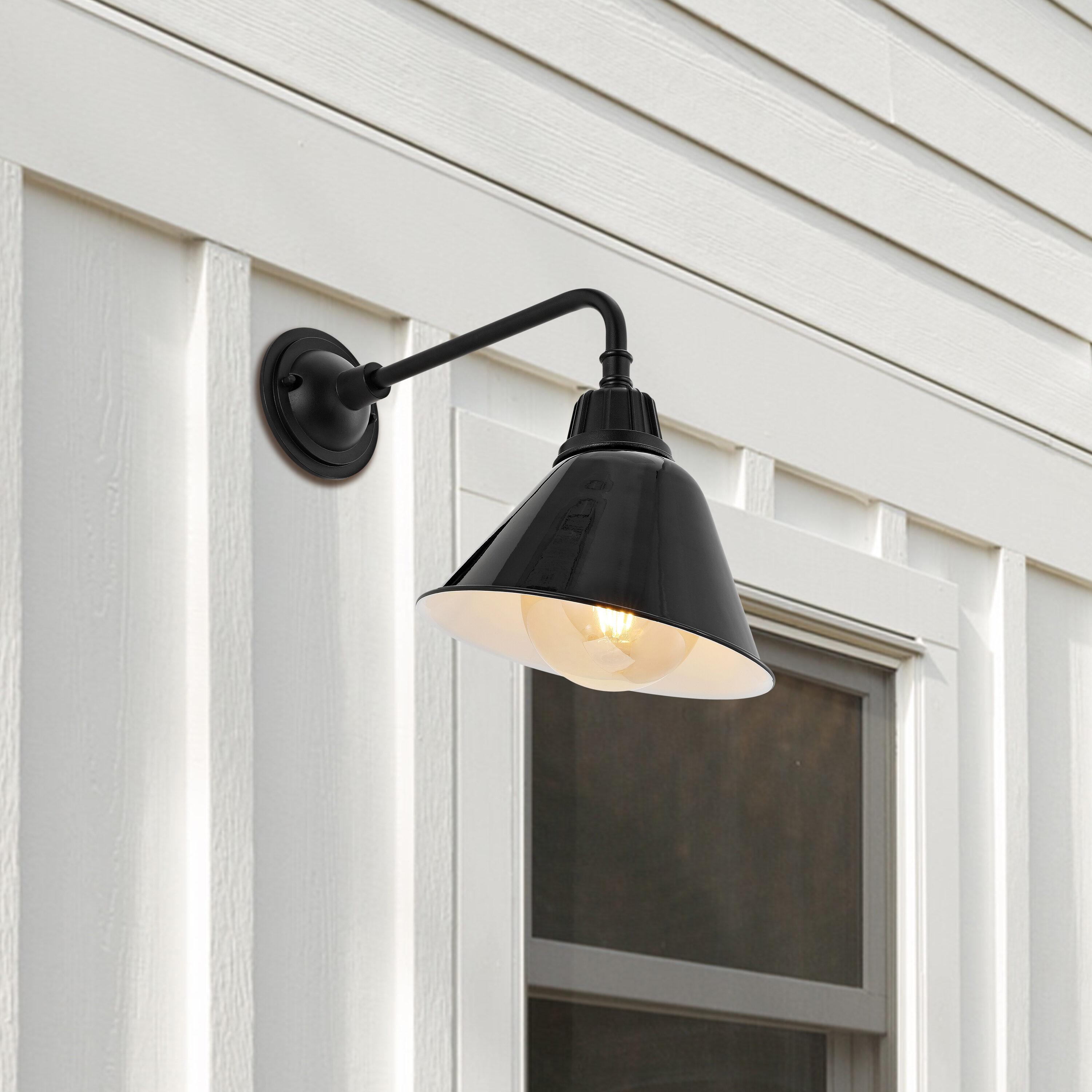 Croydon 9.63" 1-Light Farmhouse Industrial Indoor/Outdoor Iron LED Gooseneck Arm Outdoor Sconce, Black
