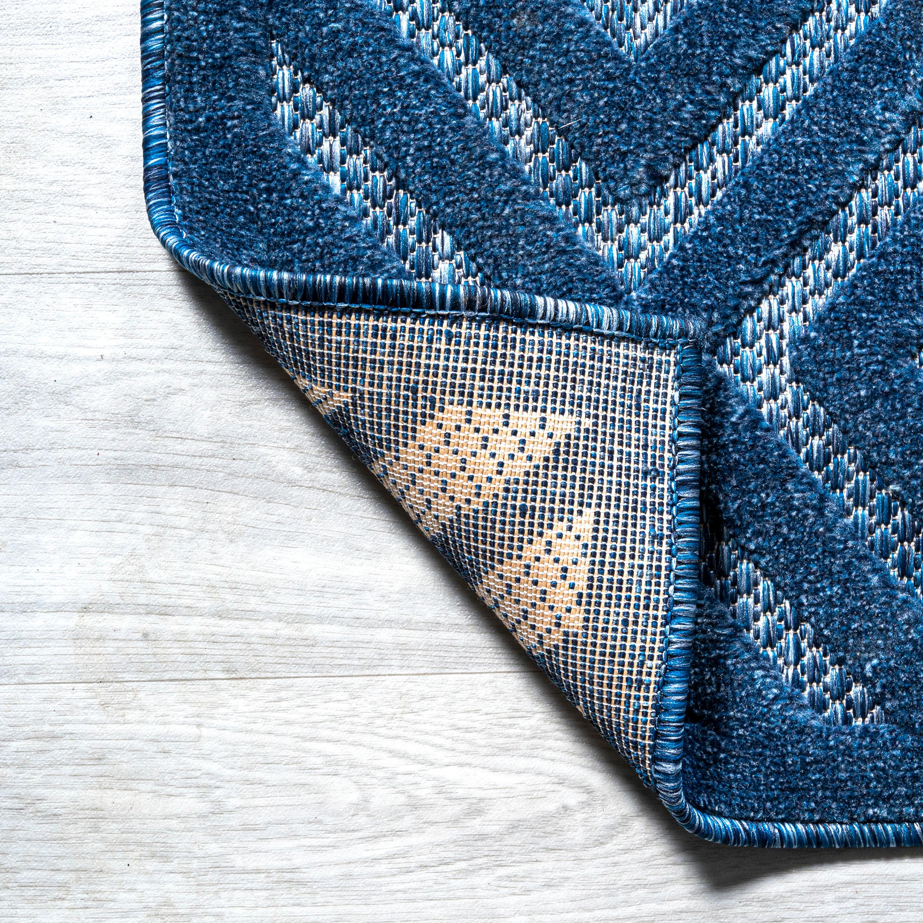 5'x8' Portmany Neutral Diamond Trellis Indoor/Outdoor Area Rug, Navy - JONATHAN Y