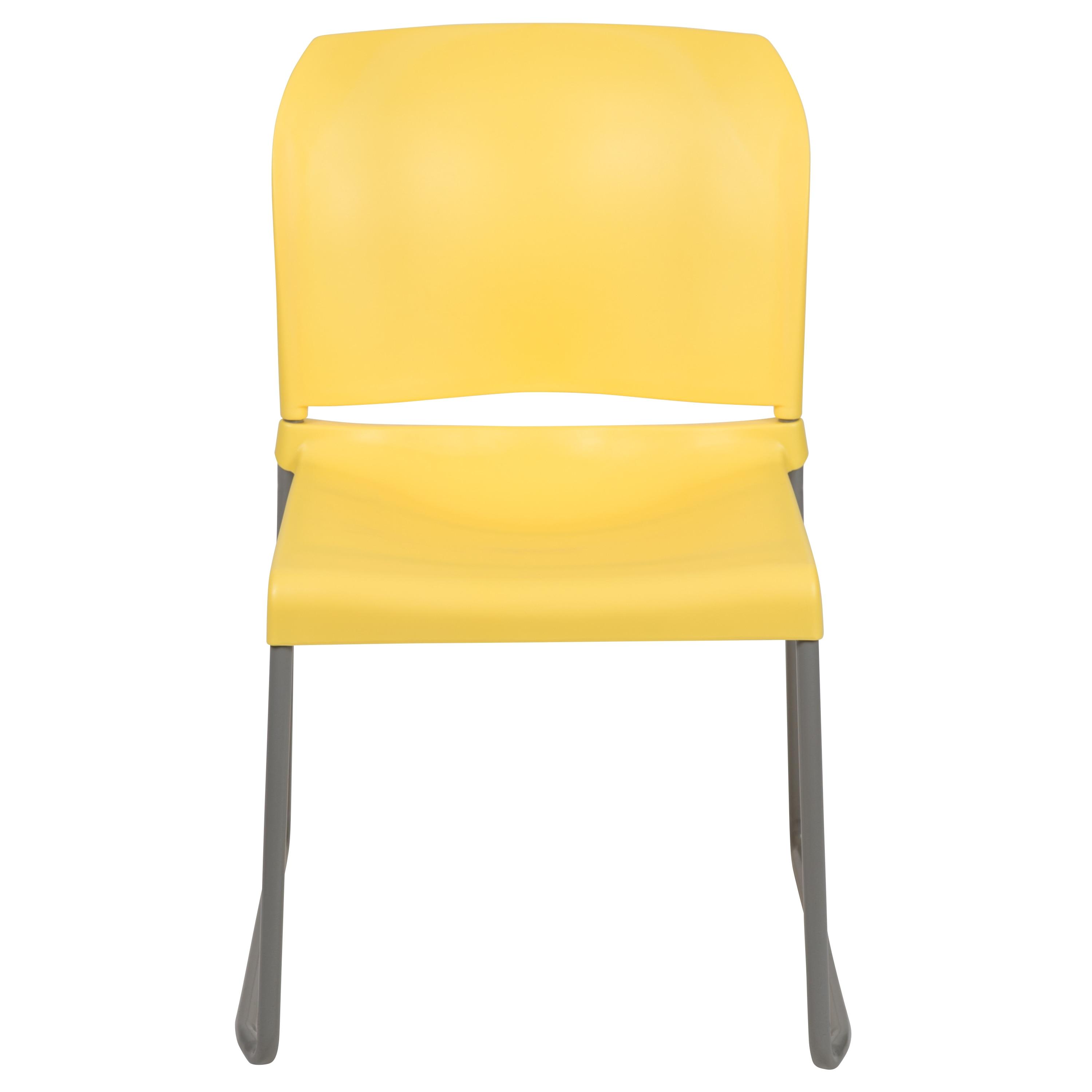 Flash Furniture HERCULES Series 880 lb. Capacity Yellow Full Back Contoured Stack Chair with Gray Powder Coated Sled Base