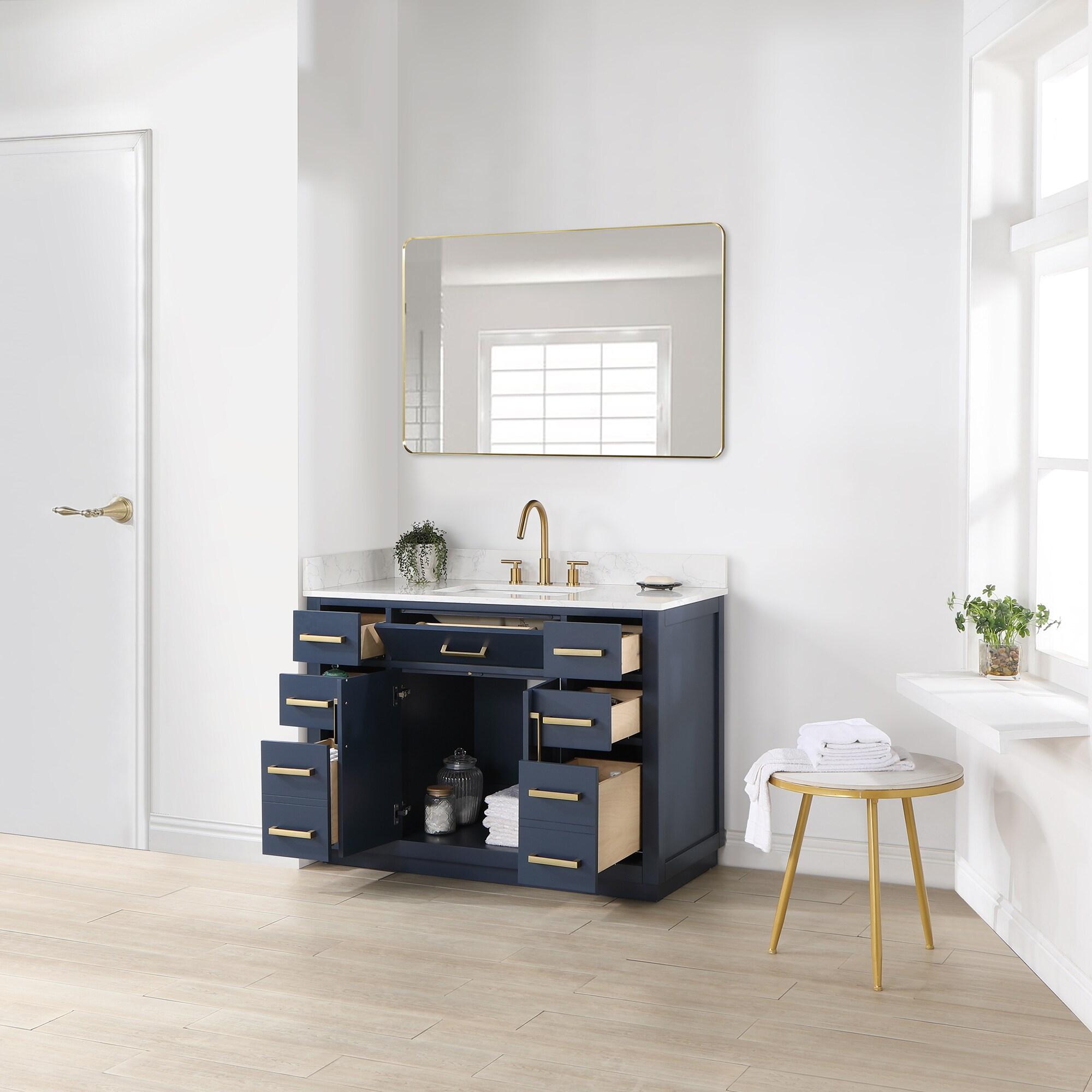 Gavino 48" Wood Vanity in Royal Blue with Composite Stone Top and Mirror