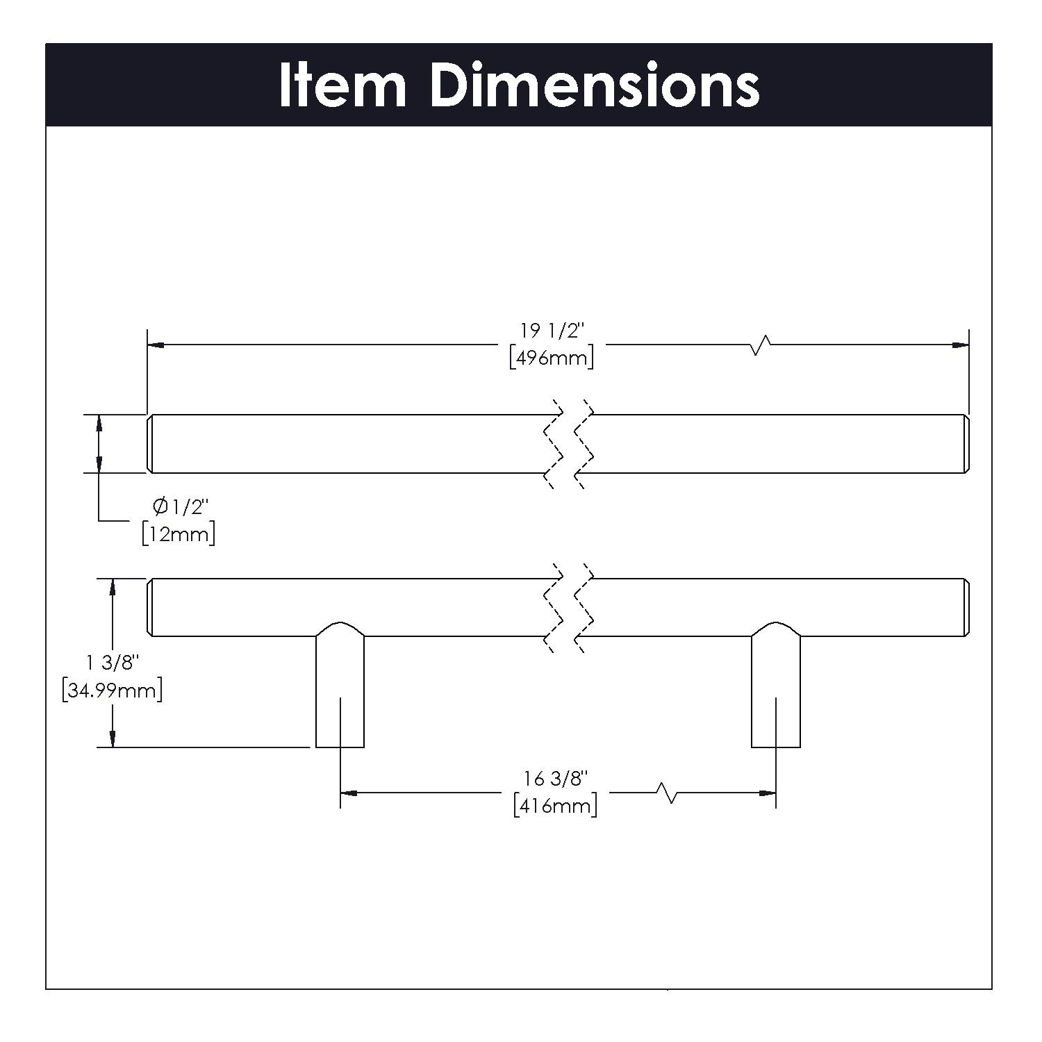 Bar Pulls Kitchen Cabinet Handles, Solid Core Drawer Pulls for Cabinet Doors, 16-3/8" (416mm)