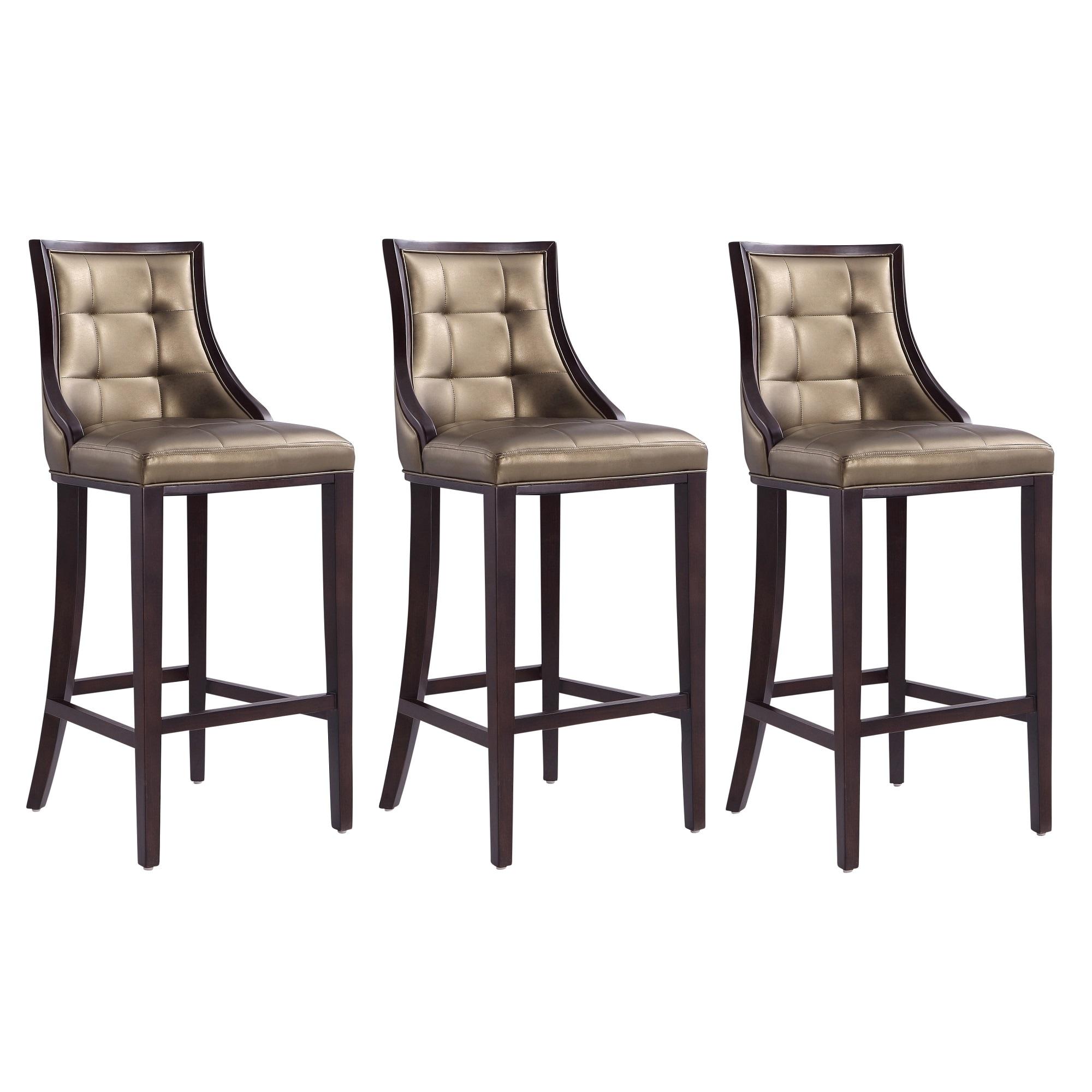 Set of 3 Fifth Avenue Upholstered Beech Wood Faux Leather Barstools Bronze - Manhattan Comfort: Laslo Modern Kitchen Island Seating