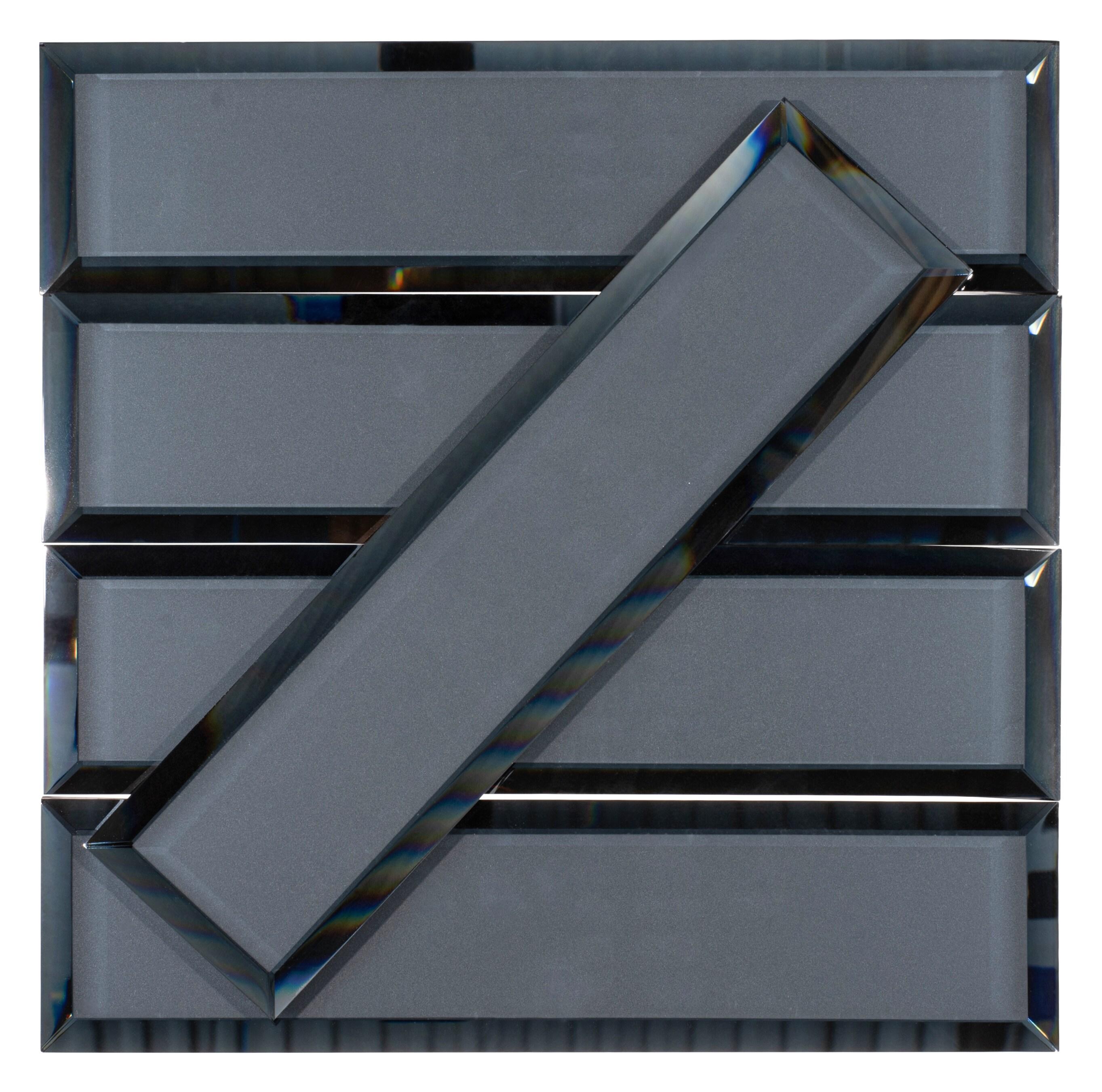 Vega 3" x 12" Beveled Glass Metal Look Subway Wall Tile