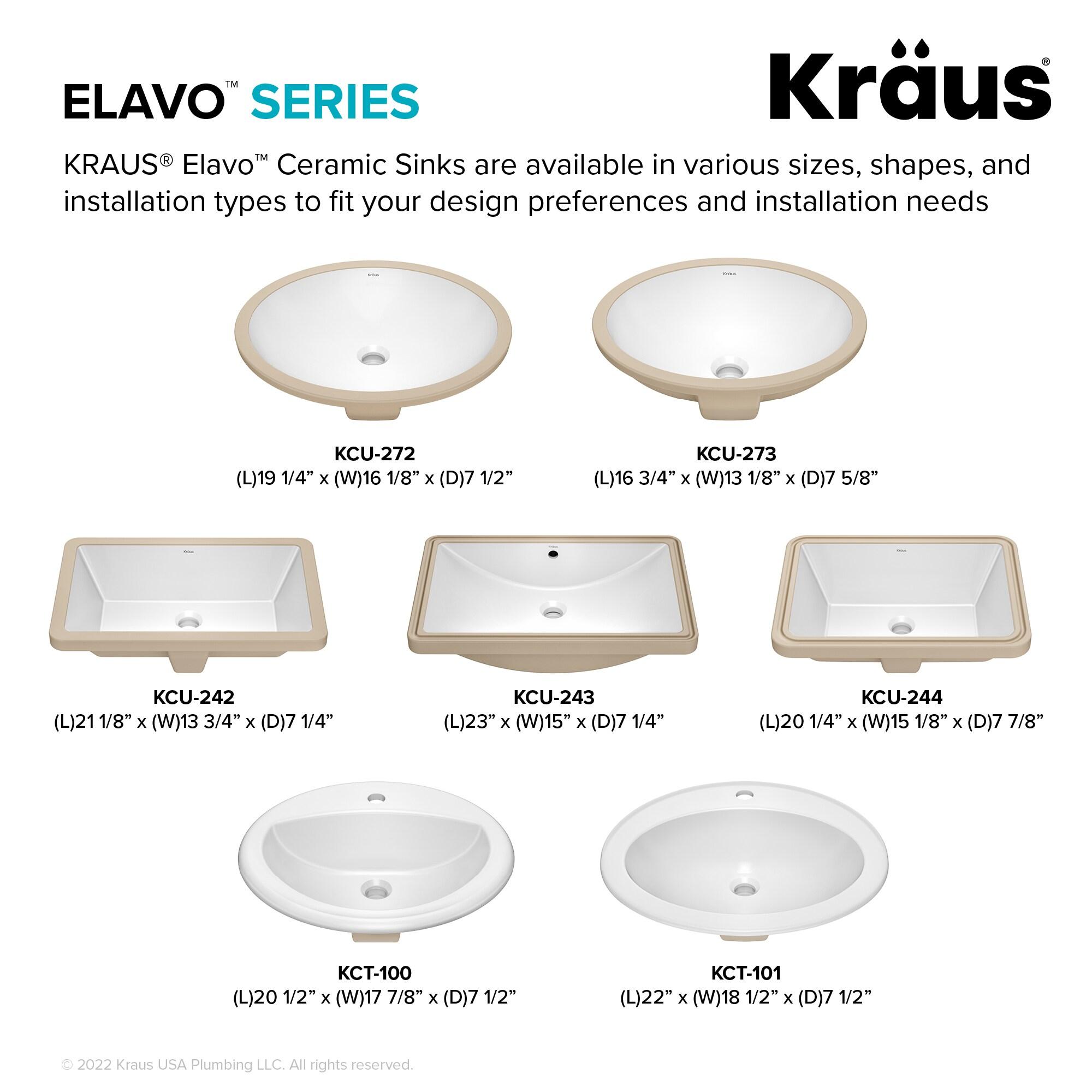 KRAUS Elavo. Rectangular Porcelain Ceramic Undermount Bathroom Sink In White With Overflow Drain, KCU-242