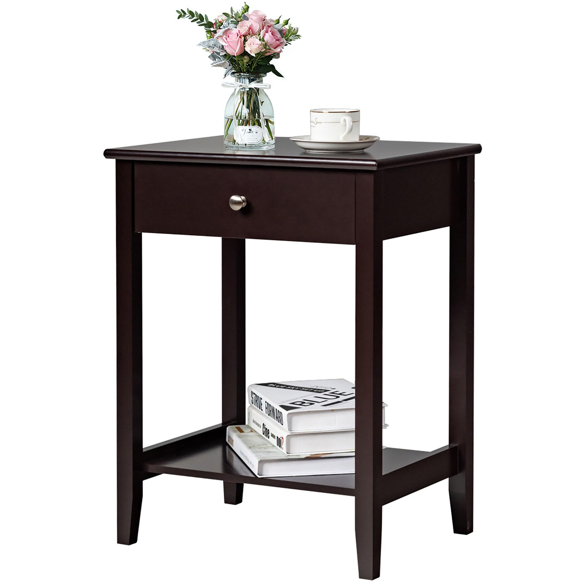 Costway Nightstand End Table Storage Display Bedroom Furniture Drawer Shelf Beside Brown