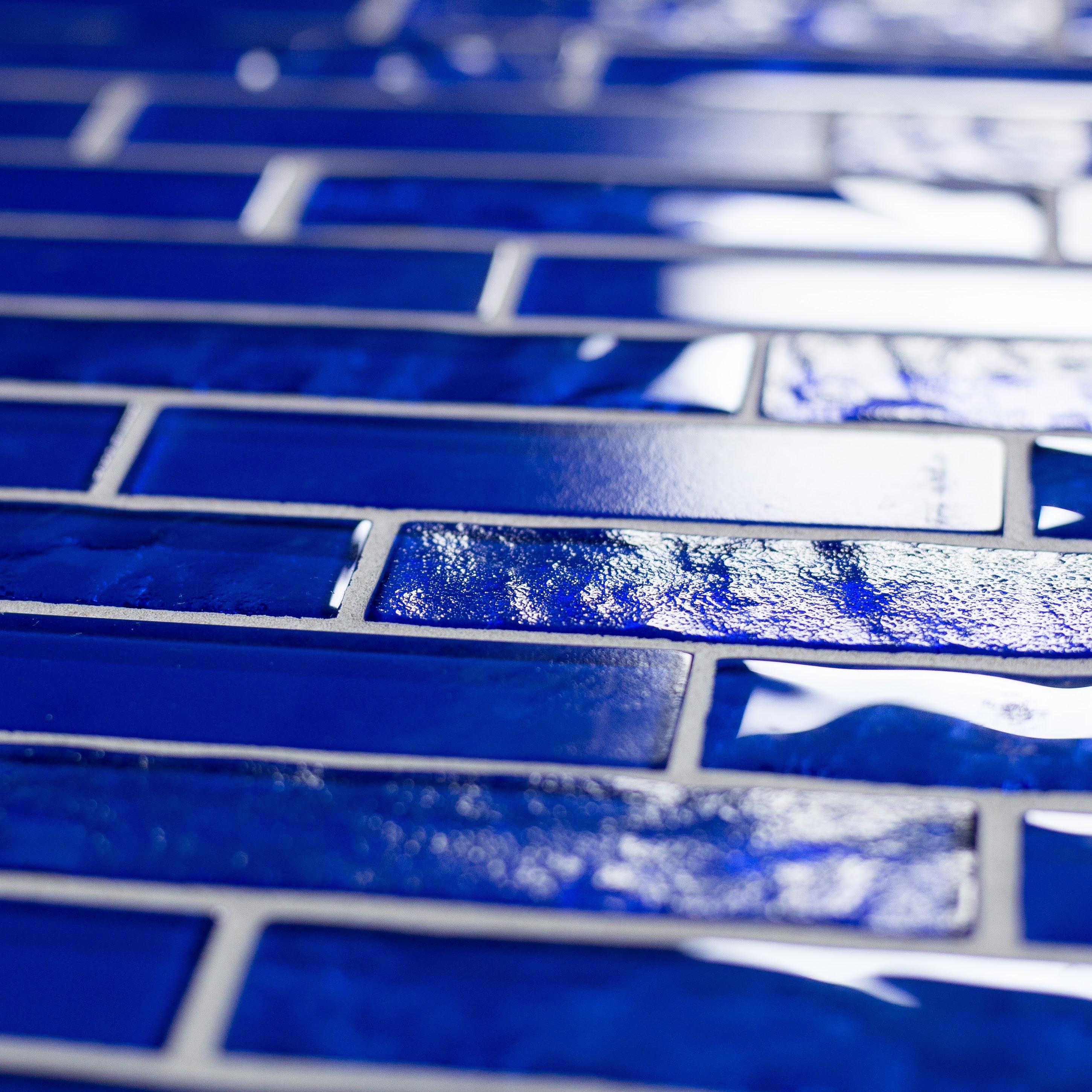 Landscape 1 in. x 4 in. Translucent Glass Plastic Face Mounted Brick Mosaic Designer Pool Tile