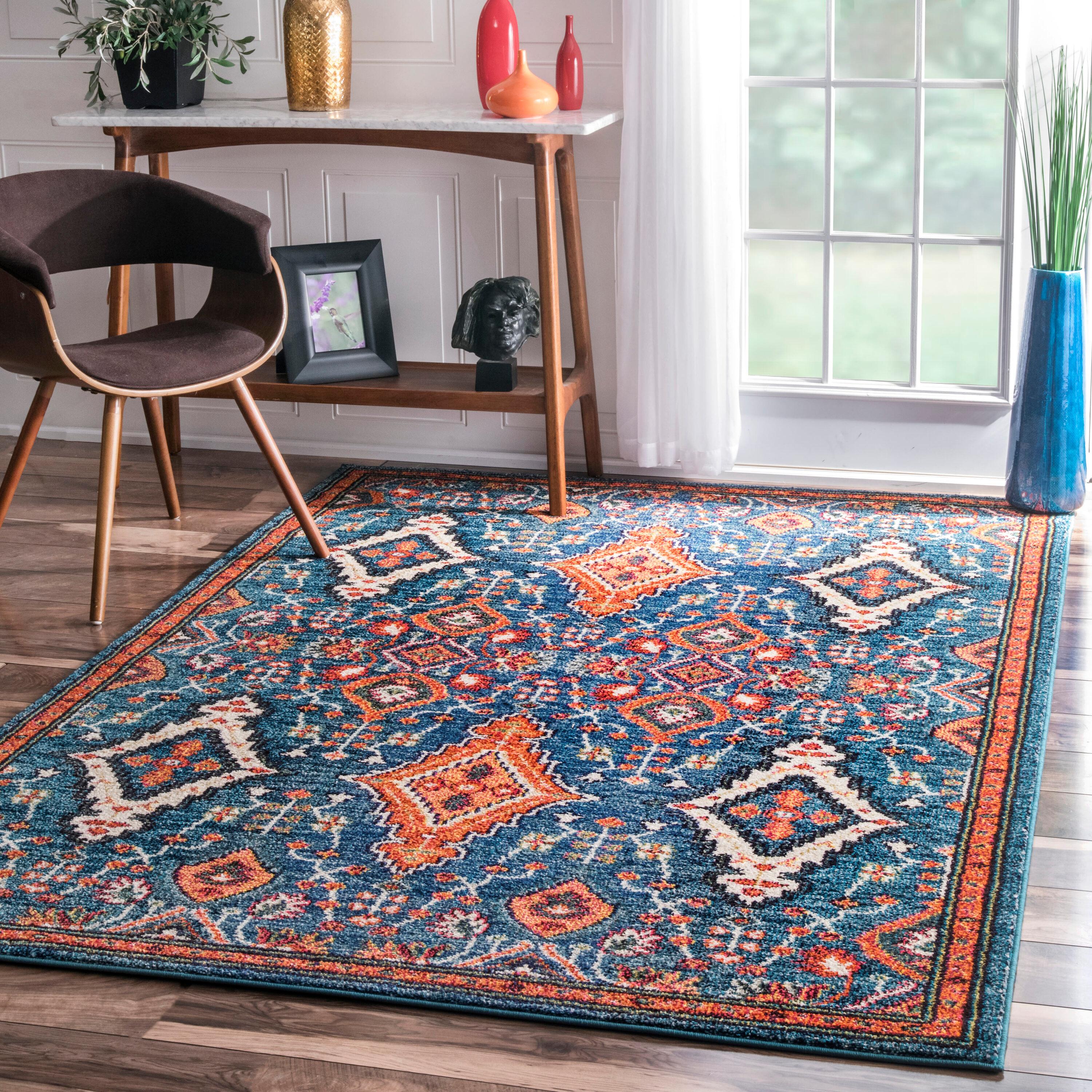 4'x6' Diamond Elayne Area Rug - nuLOOM: Geometric Blue, Low Pile, Indoor, Machine Made, Polypropylene