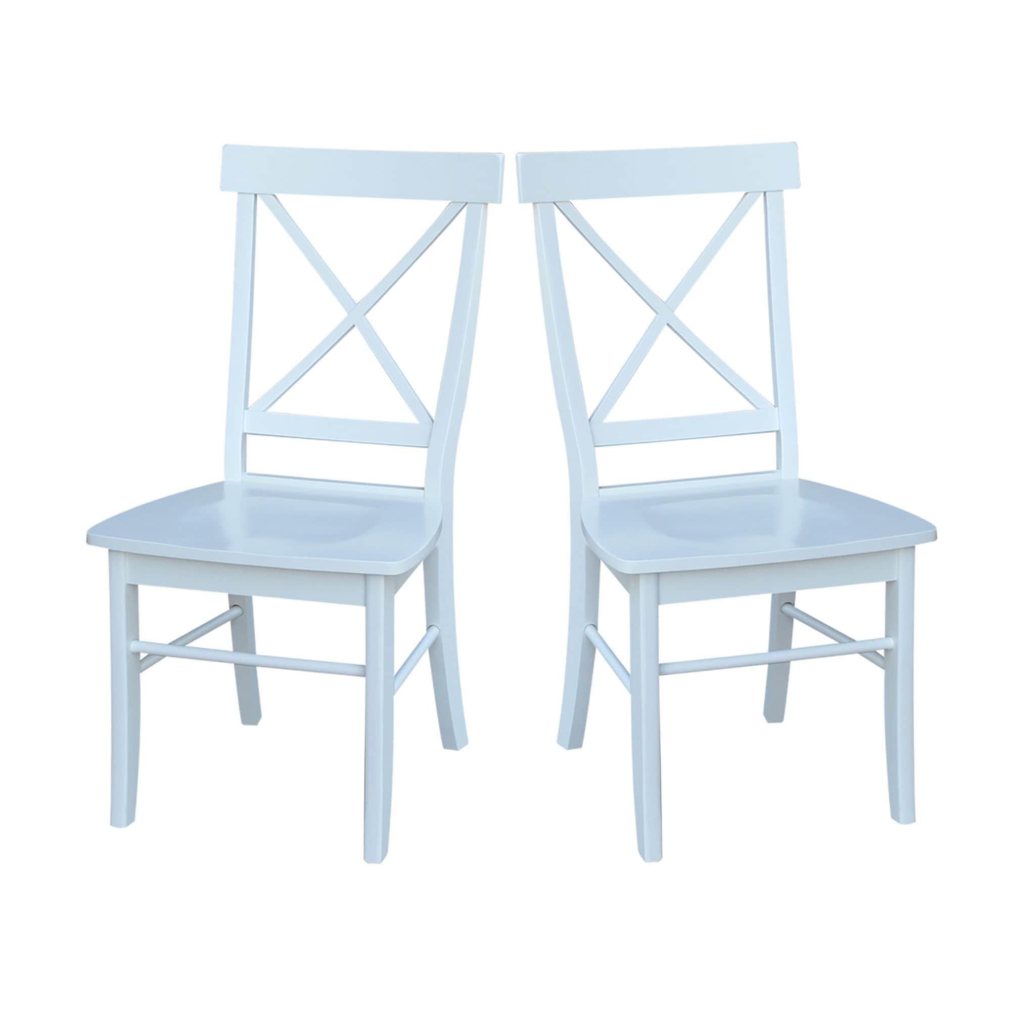 International Concepts Set of 2 X Back Chairs with Solid Wood Seats White: Mid-Century Modern, Hardwood Frame