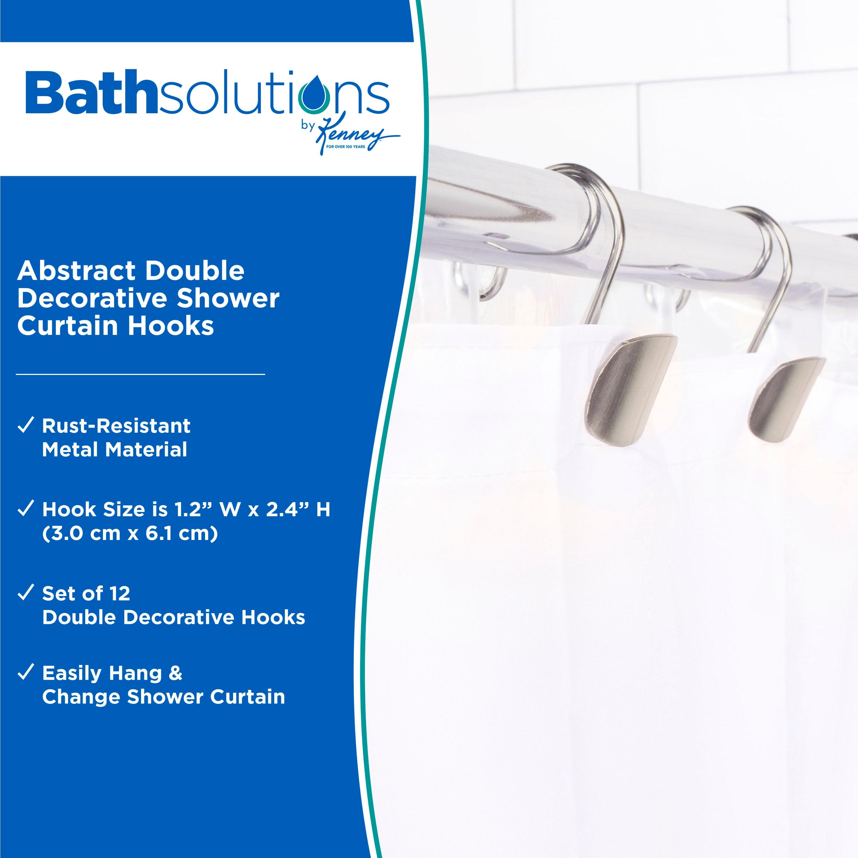 Kenney Kenney Abstract Rust-Resistant Metal Double Decorative Shower Curtain Hooks, Set of 12, Brushed Nickel (Set of 12)