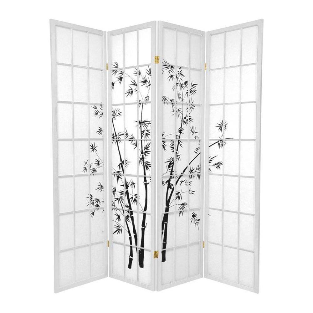 Oriental Furniture 6 Ft Tall Lucky Bamboo Room Divider, white, 4 panel