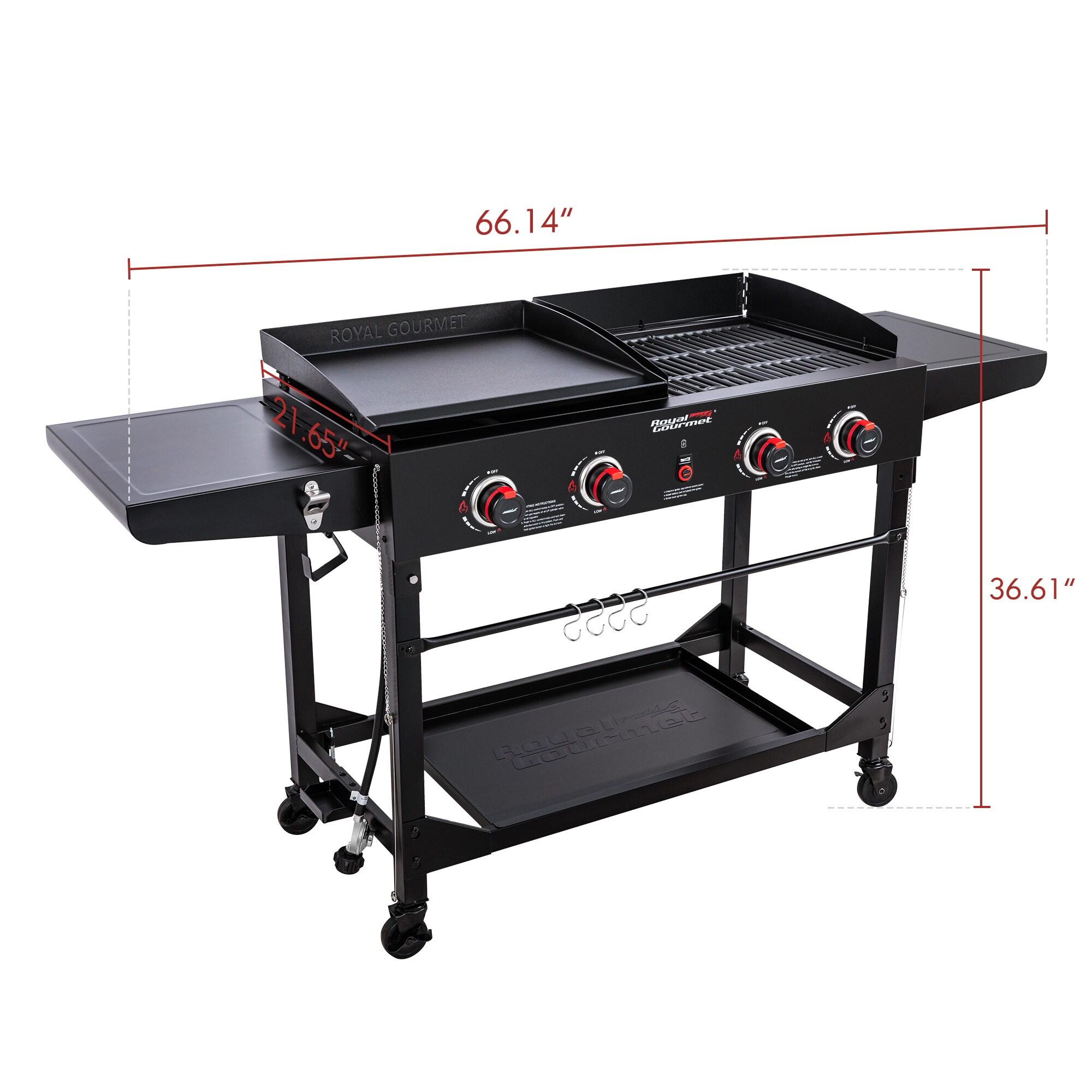 Royal Gourmet 4-Burner GD402 Portable Flat Top Gas Grill and Griddle Combo with Folding Legs, 48,000 BTU, Black