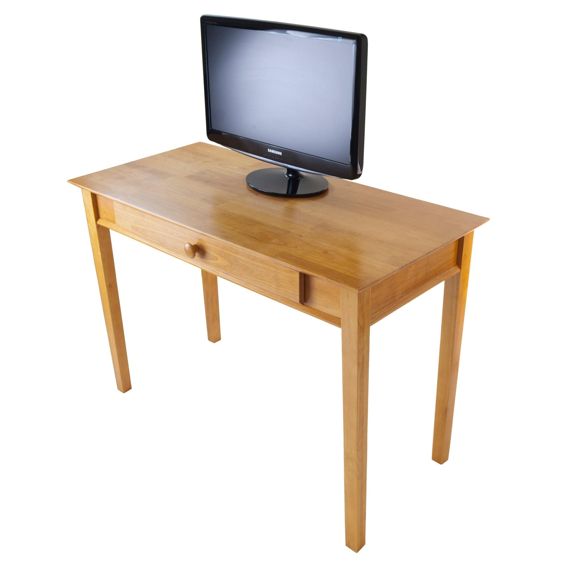 Studio Computer Desk Honey Brown - Winsome: Solid Wood, Pull-Out Tray, Luxury & Glam Style