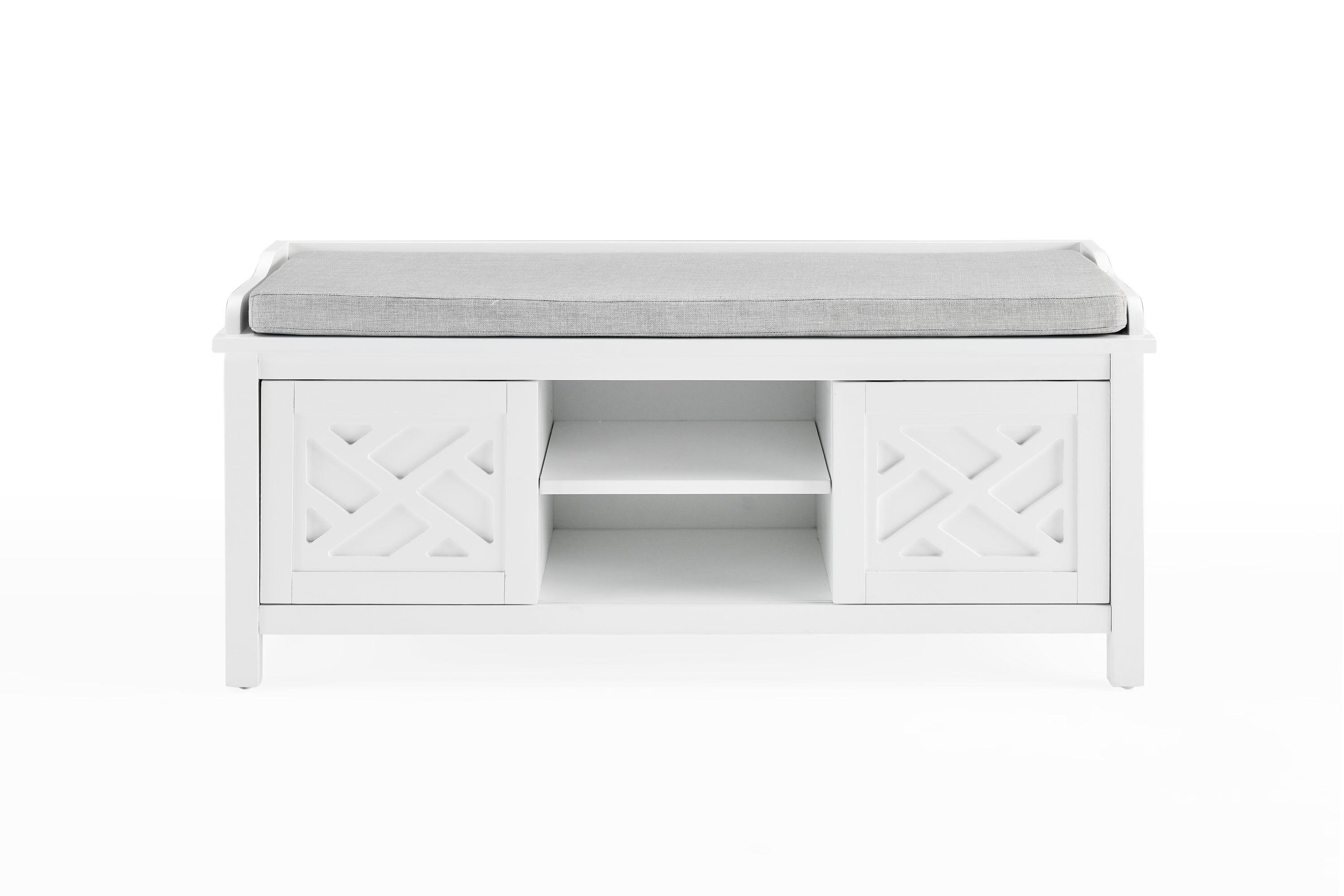 Alaterre Furniture Coventry 45 in. Pine Wood Storage Bench with Cushion, Entryway Organization & Decoration, 3 Adjustable/Removable Cubbies, Dove Gray and White
