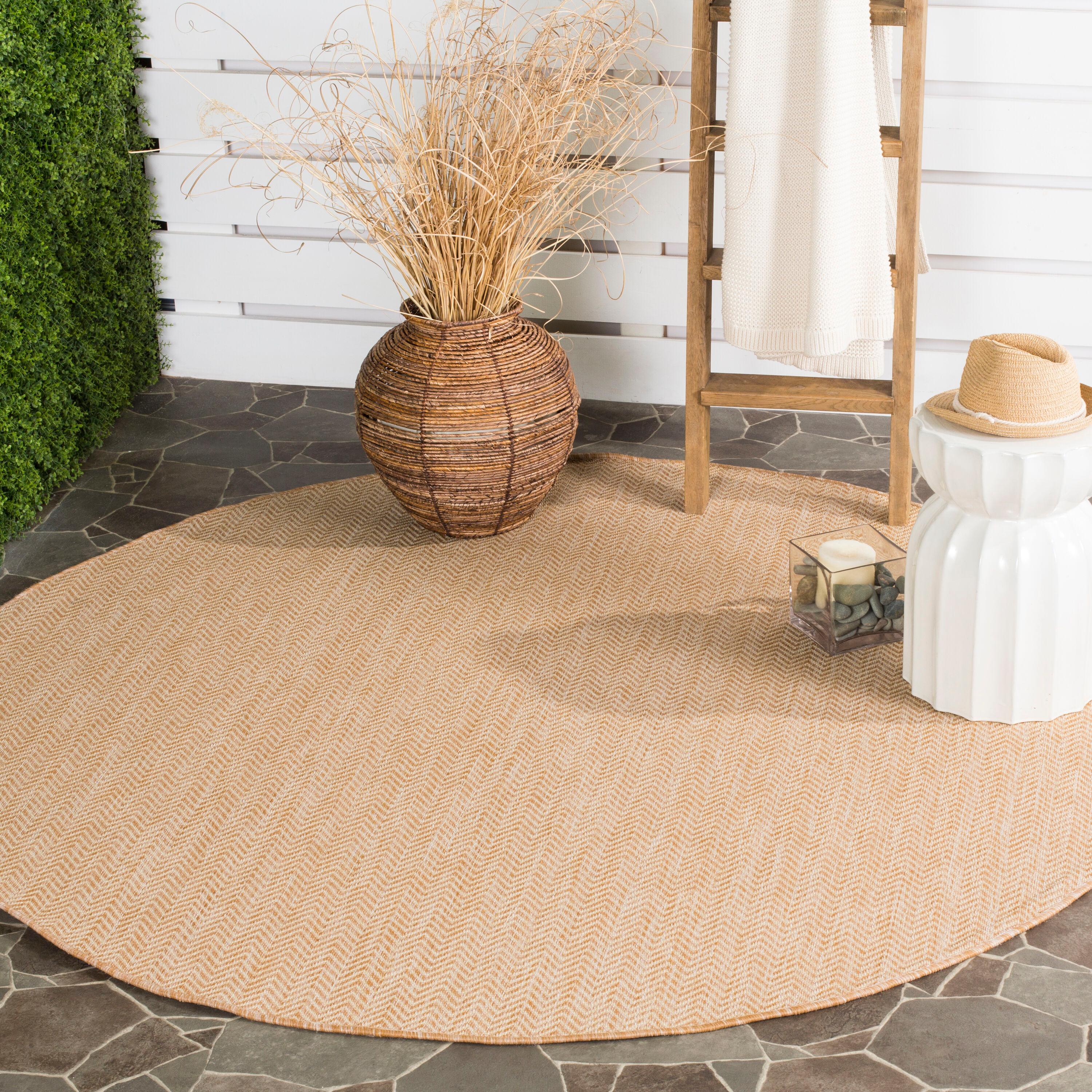 Courtyard CY8022 Power Loomed Indoor and Outdoor Area Rug - Natural/Cream - 4' Round - Safavieh