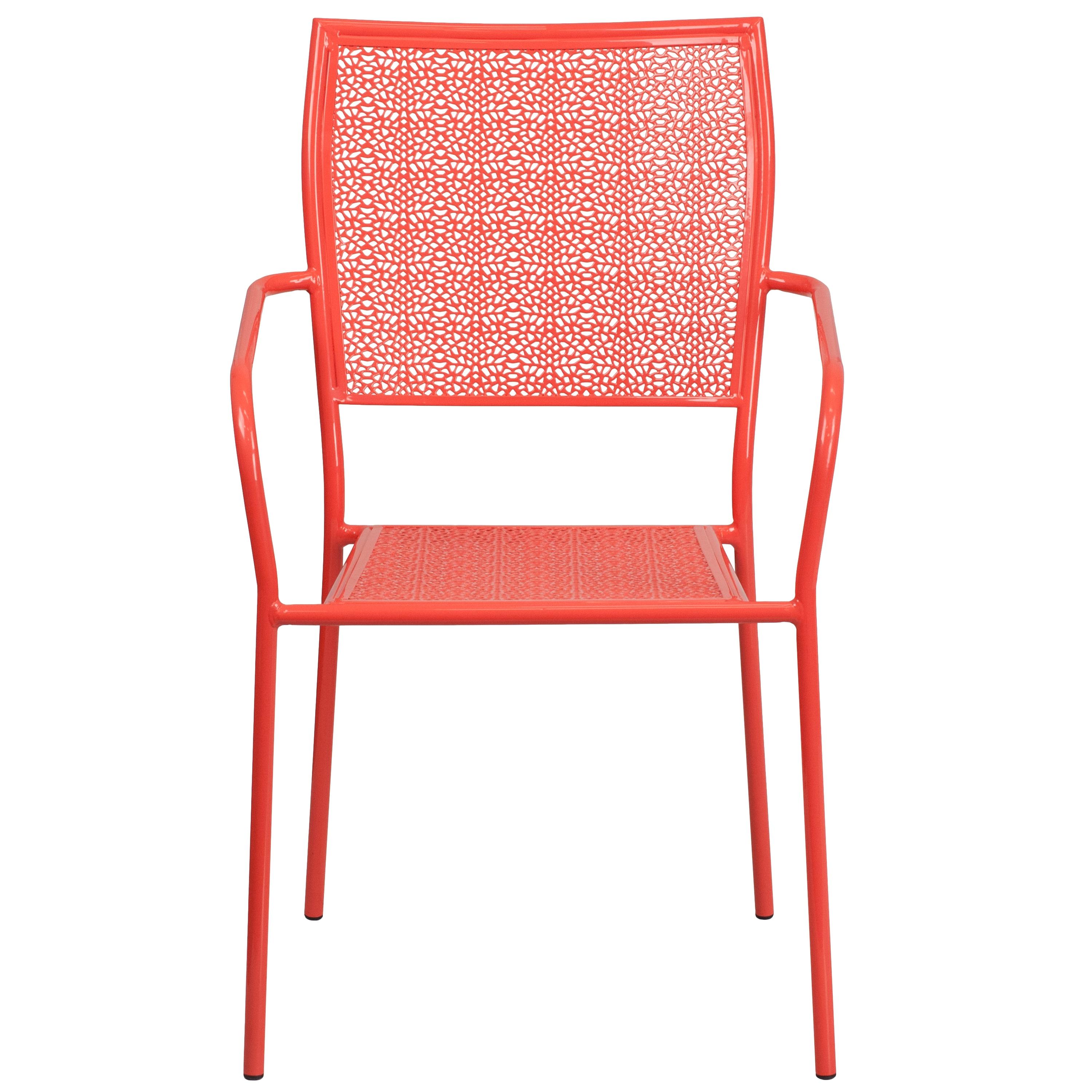 Flash Furniture Commercial Grade Coral Indoor-Outdoor Steel Patio Arm Chair with Square Back