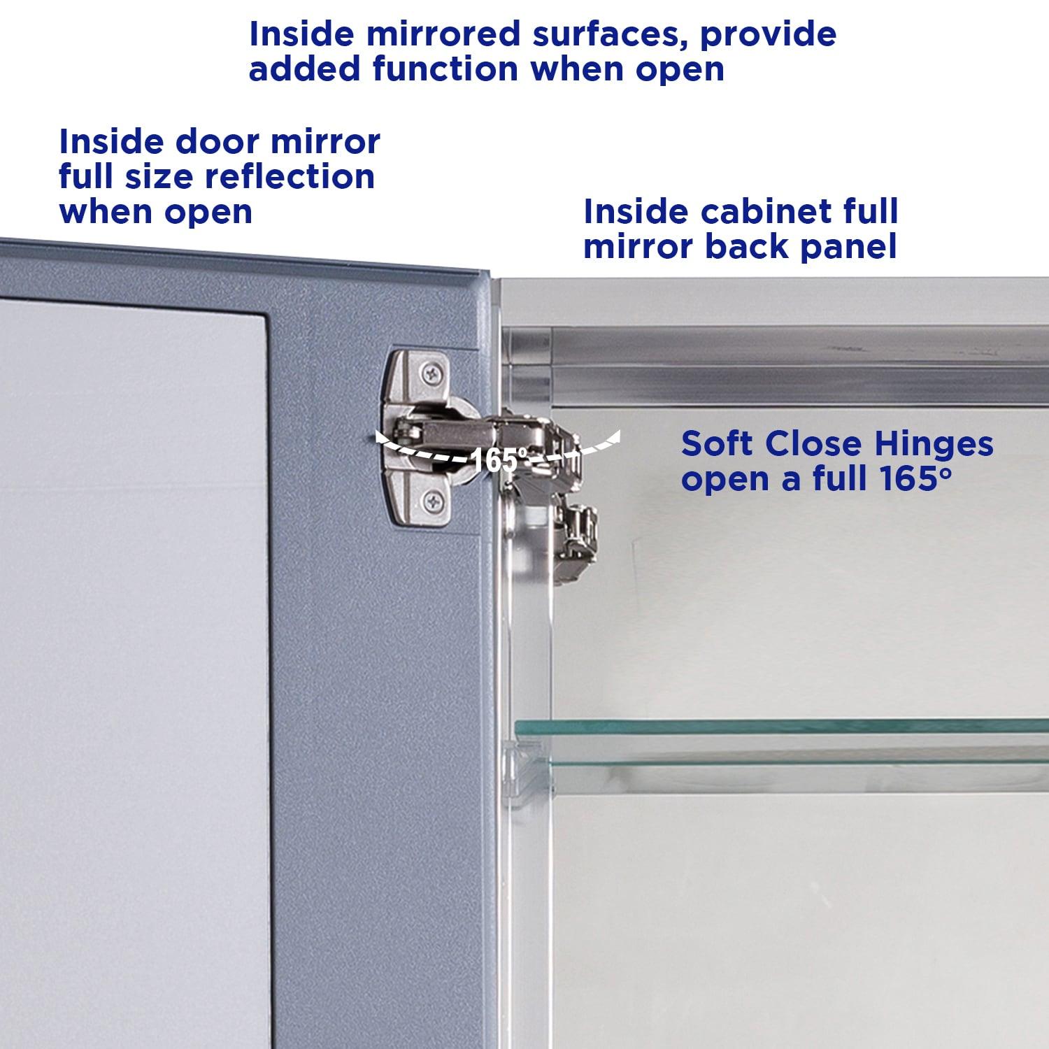 allen + roth 15-in x 26-in Fog Free Surface/Recessed Mount Silver Mirrored Square Soft Close Medicine Cabinet