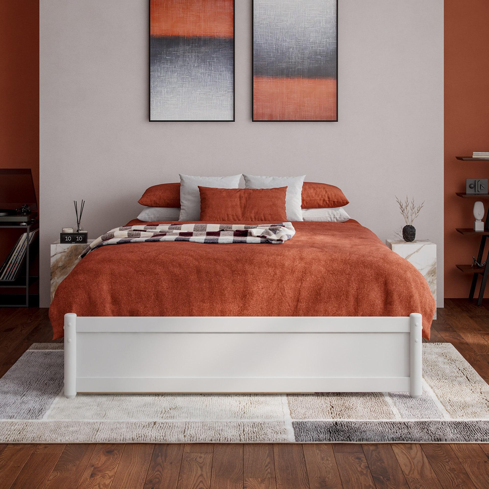 AFI Furnishings AFI Barcelona Full Solid Wood Panel Platform Bed with Twin Trundle in White
