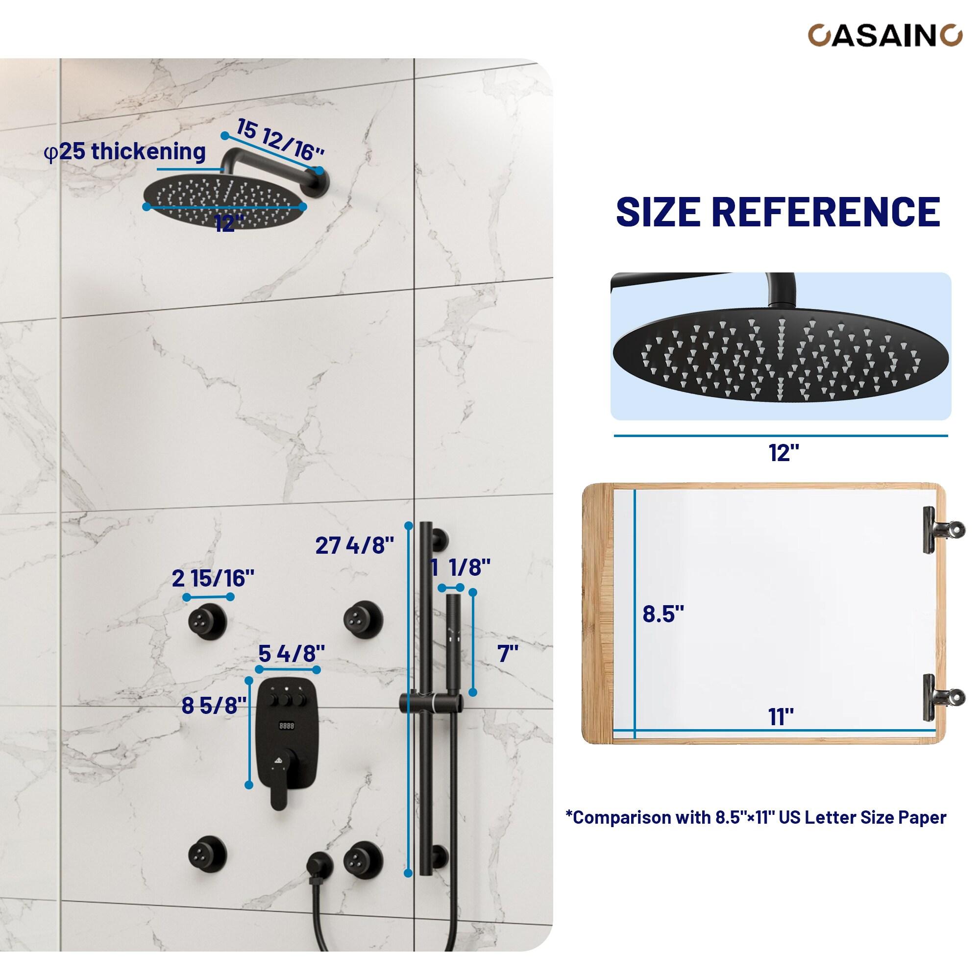 3-Function 12 Inch Temperature Digital Display Shower System With 2-Setting Slider Bar Handheld And 4Pcs Body Jets