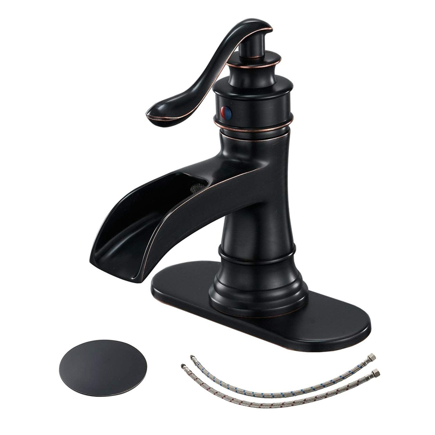 BWE Waterfall Single Hole Single-Handle Low-Arc Bathroom Faucet With Pop-up Drain Assembly