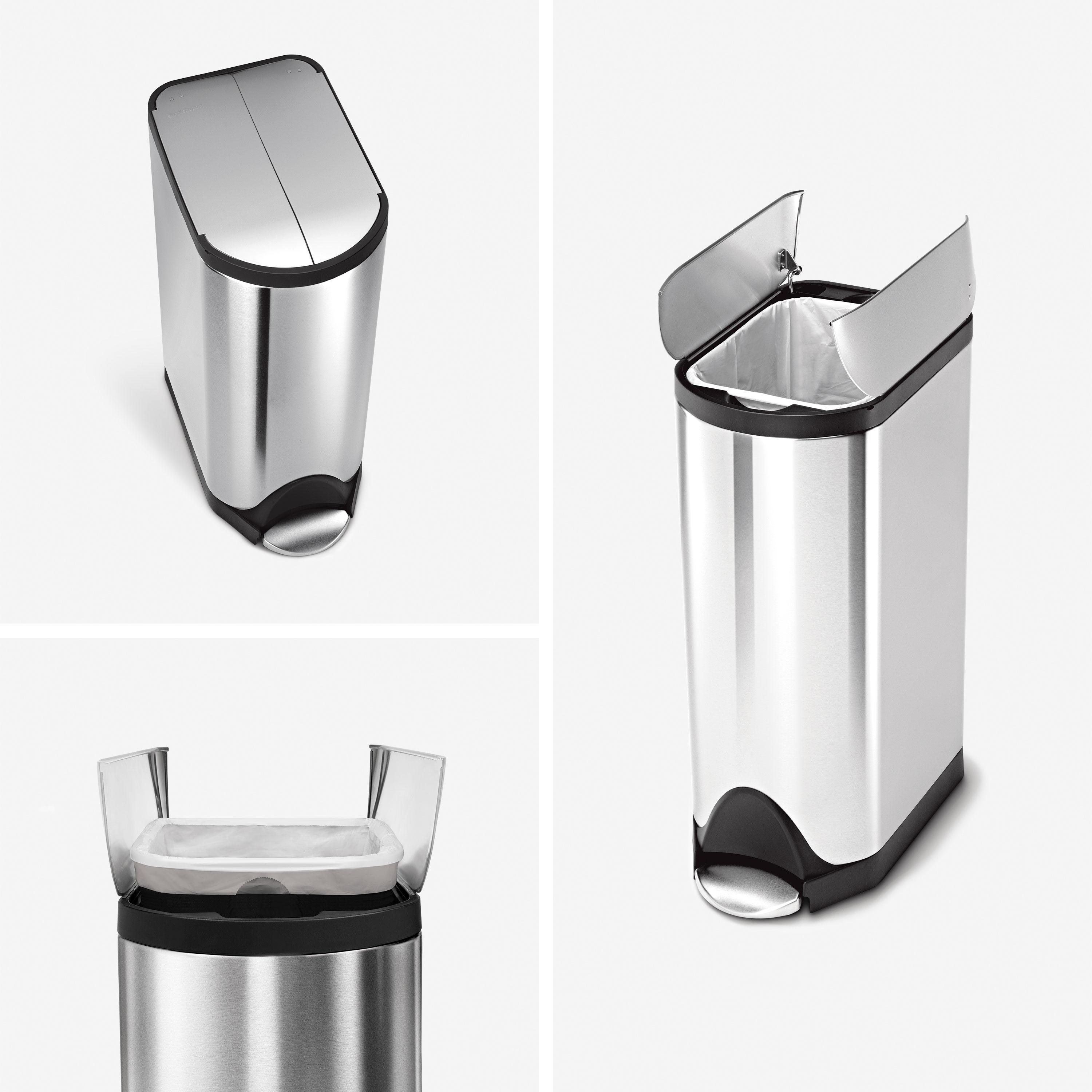 simplehuman Butterfly Lid Kitchen Step Trash Can, Brushed Stainless Steel
