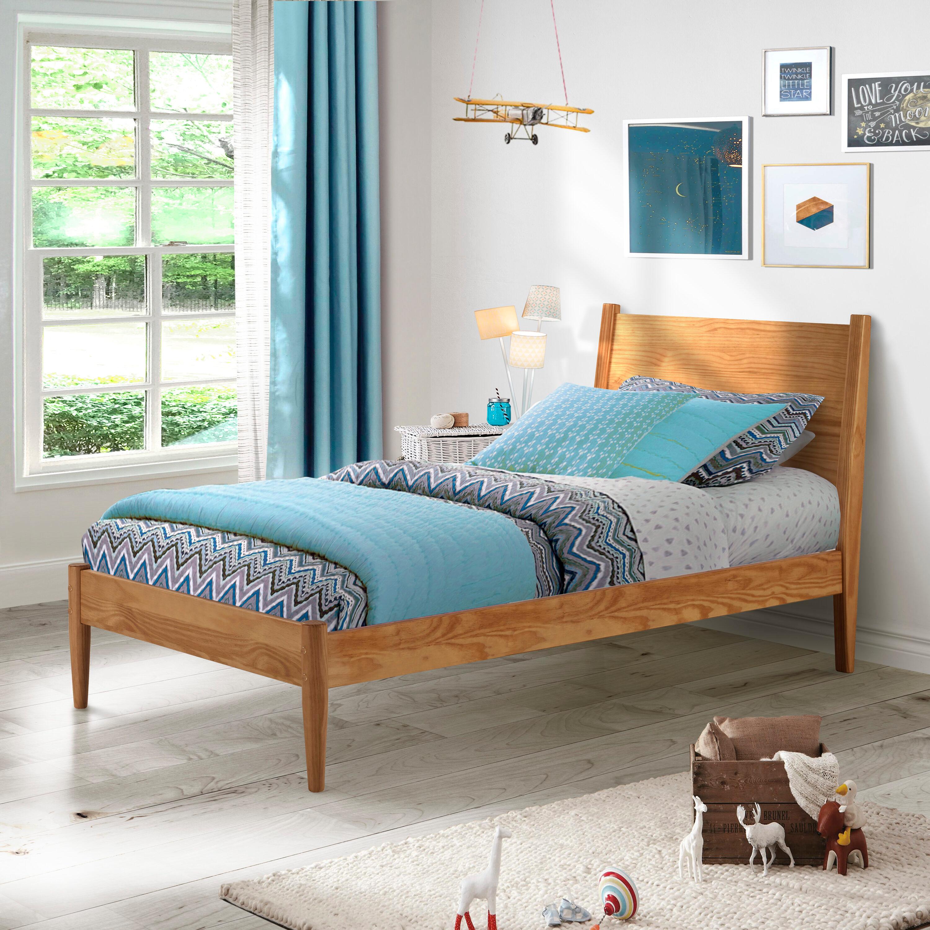 Camaflexi Mid Century Platform Bed Wood Panel Bed Frame with Headboard, Twin, Castanho
