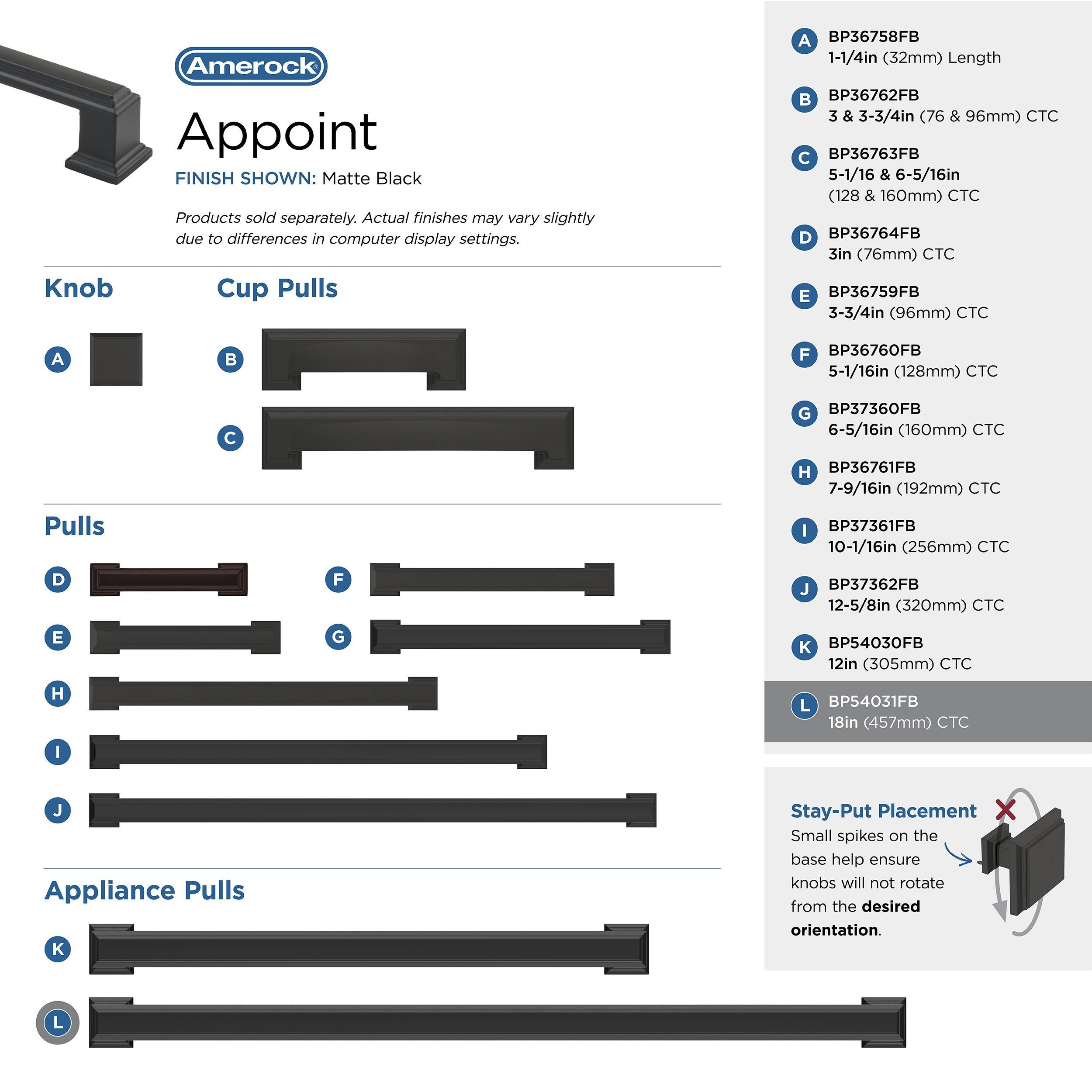 Amerock Appoint 18 inch (457mm) Center-to-Center Matte Black Appliance Pull