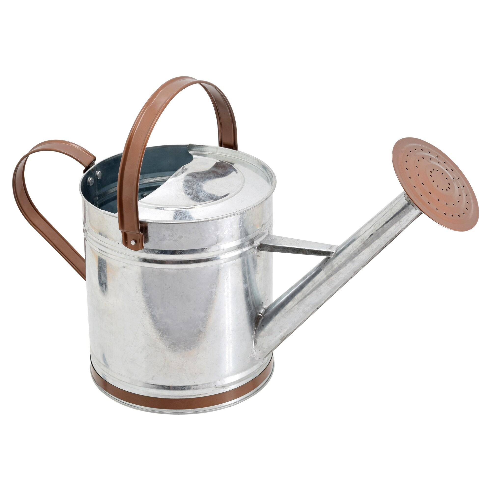 Classic 1.3 Gallon Galvanized Metal Watering Can with Brown Handles