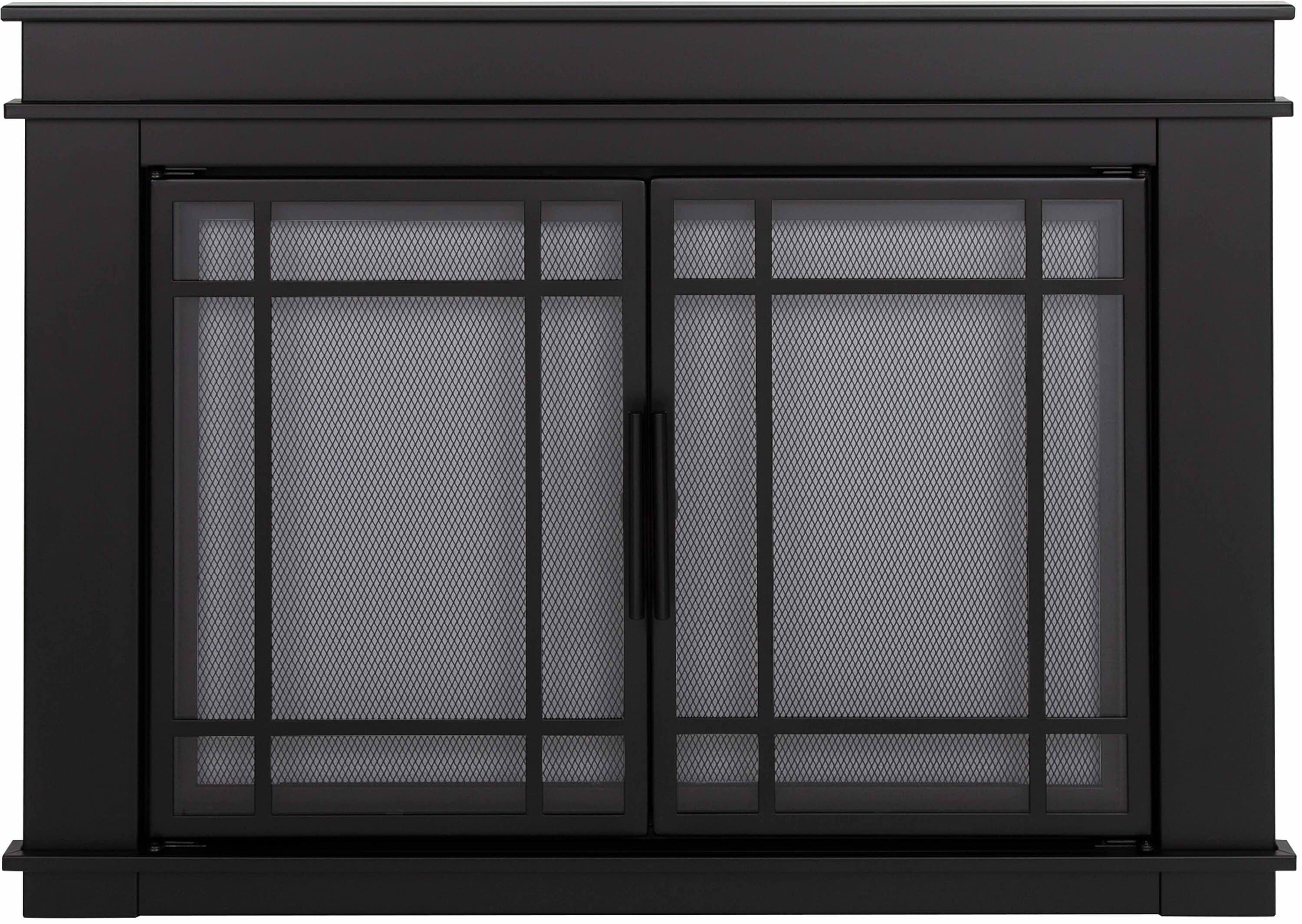 Midnight Black Steel and Glass Fireplace Screen