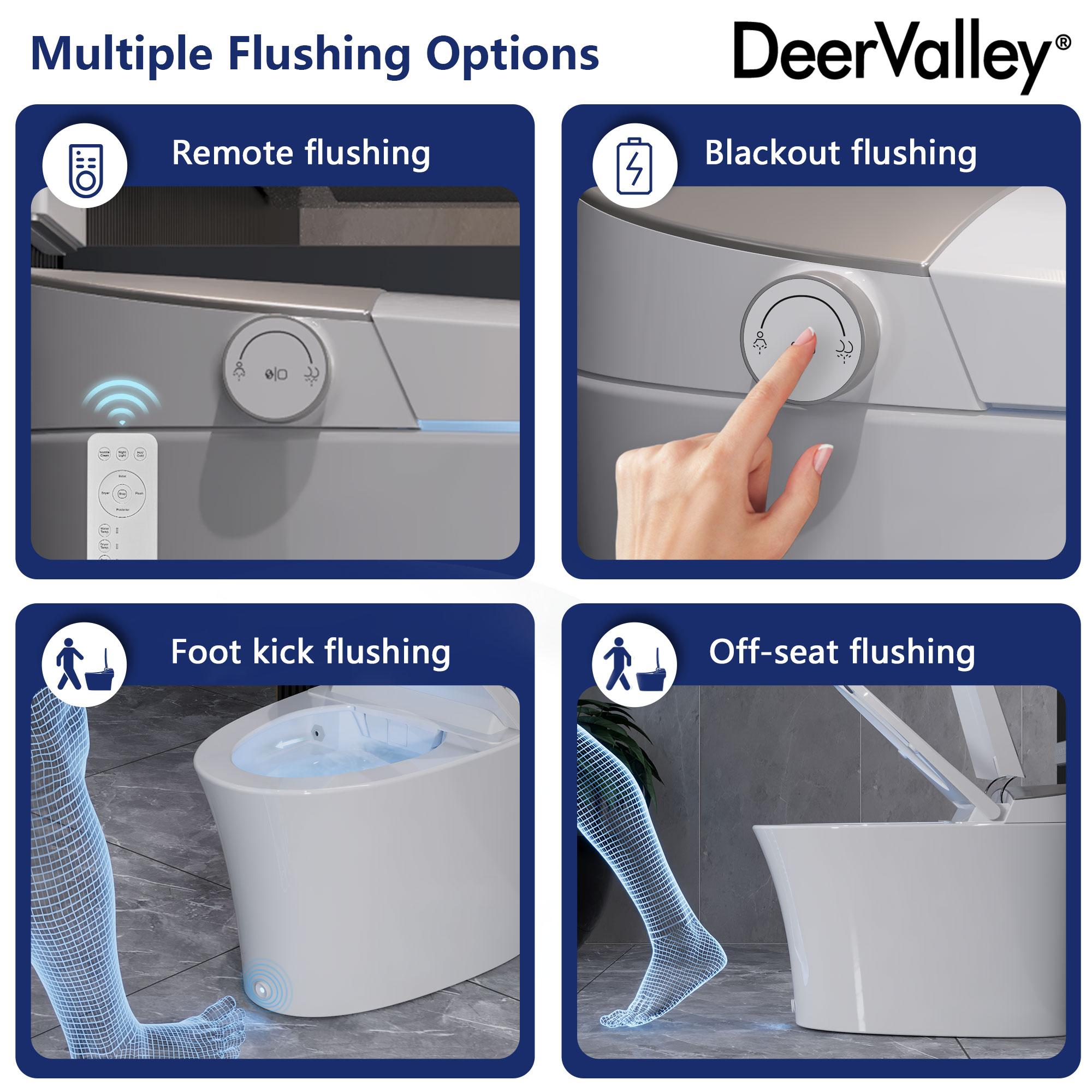 DeerValley DV-1S0150-V3 Smart Bidet Toilet Elongated, Auto Open/Close Lid, Seat Heat, Foot Kick & Blackout Flush, Premium