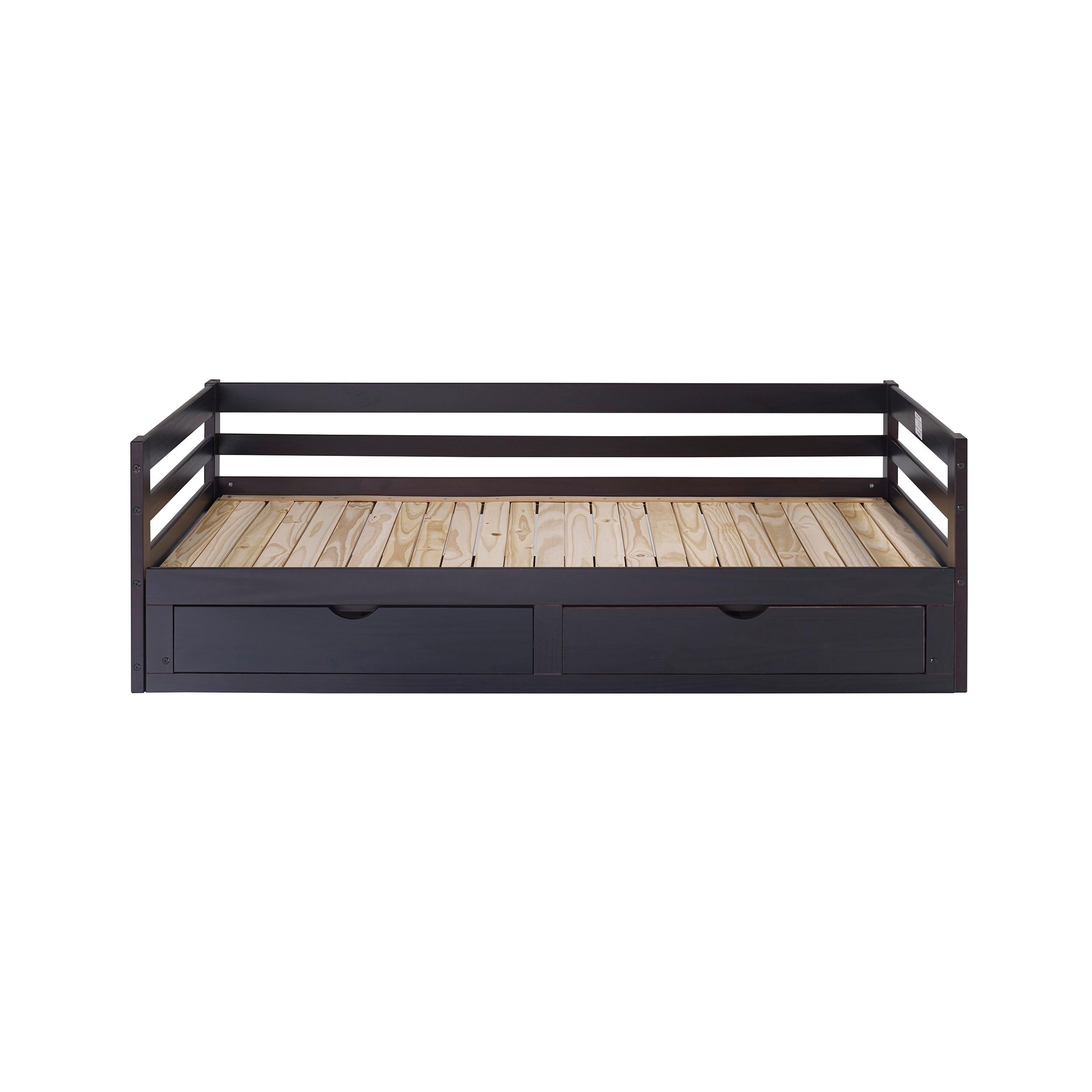 Alaterre Furniture Jasper Twin to King Extending Day Bed with Storage Drawers, Espresso
