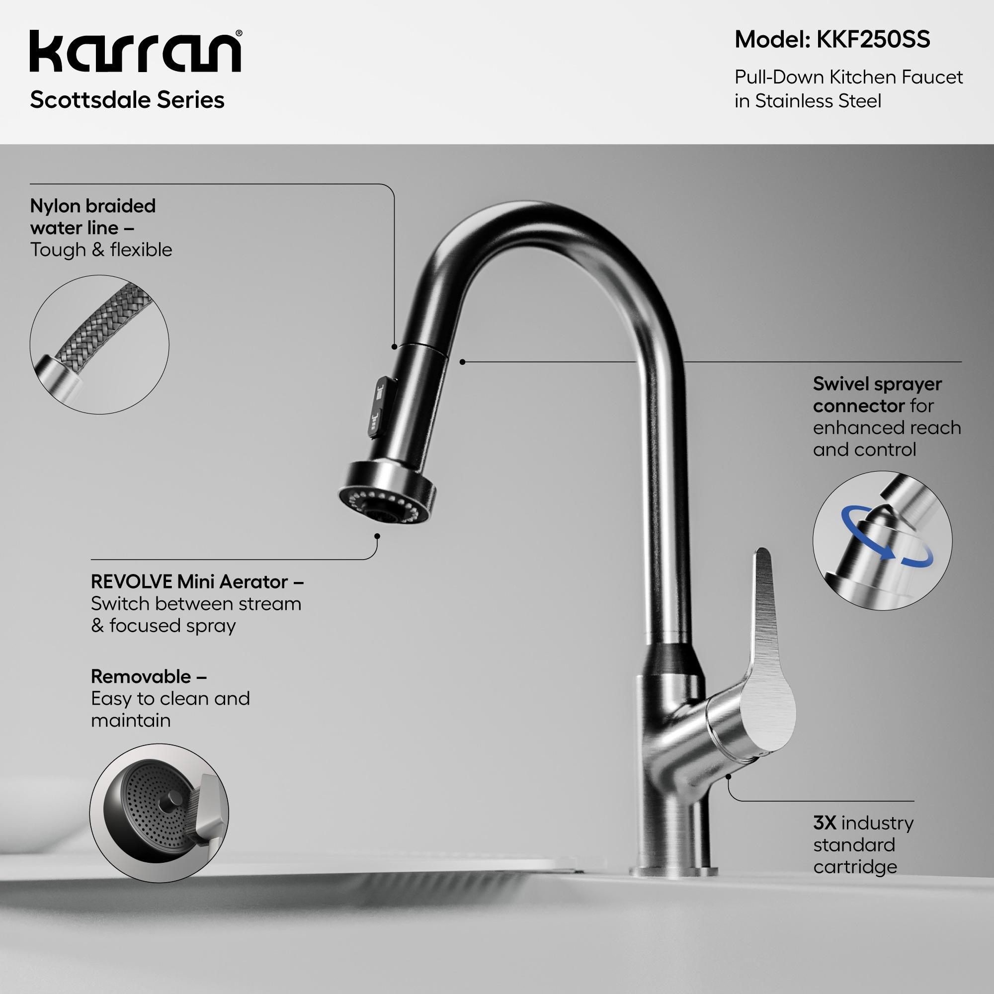 Karran Karran Scottsdale Single Handle Pull Down Sprayer Kitchen Faucet KKF250SS