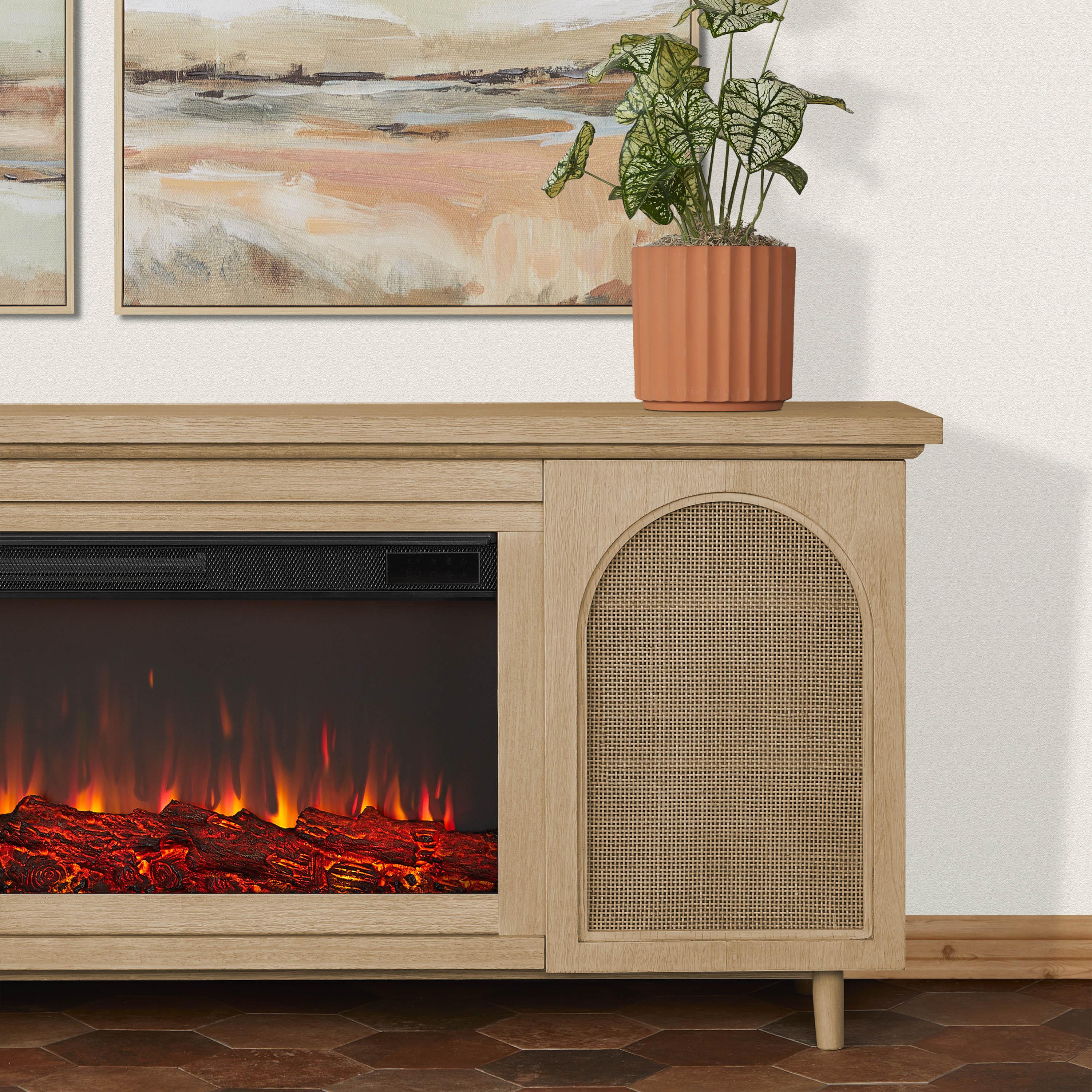 Dahlia 76" Landscape Electric Fireplace Tv Stand In White Oak