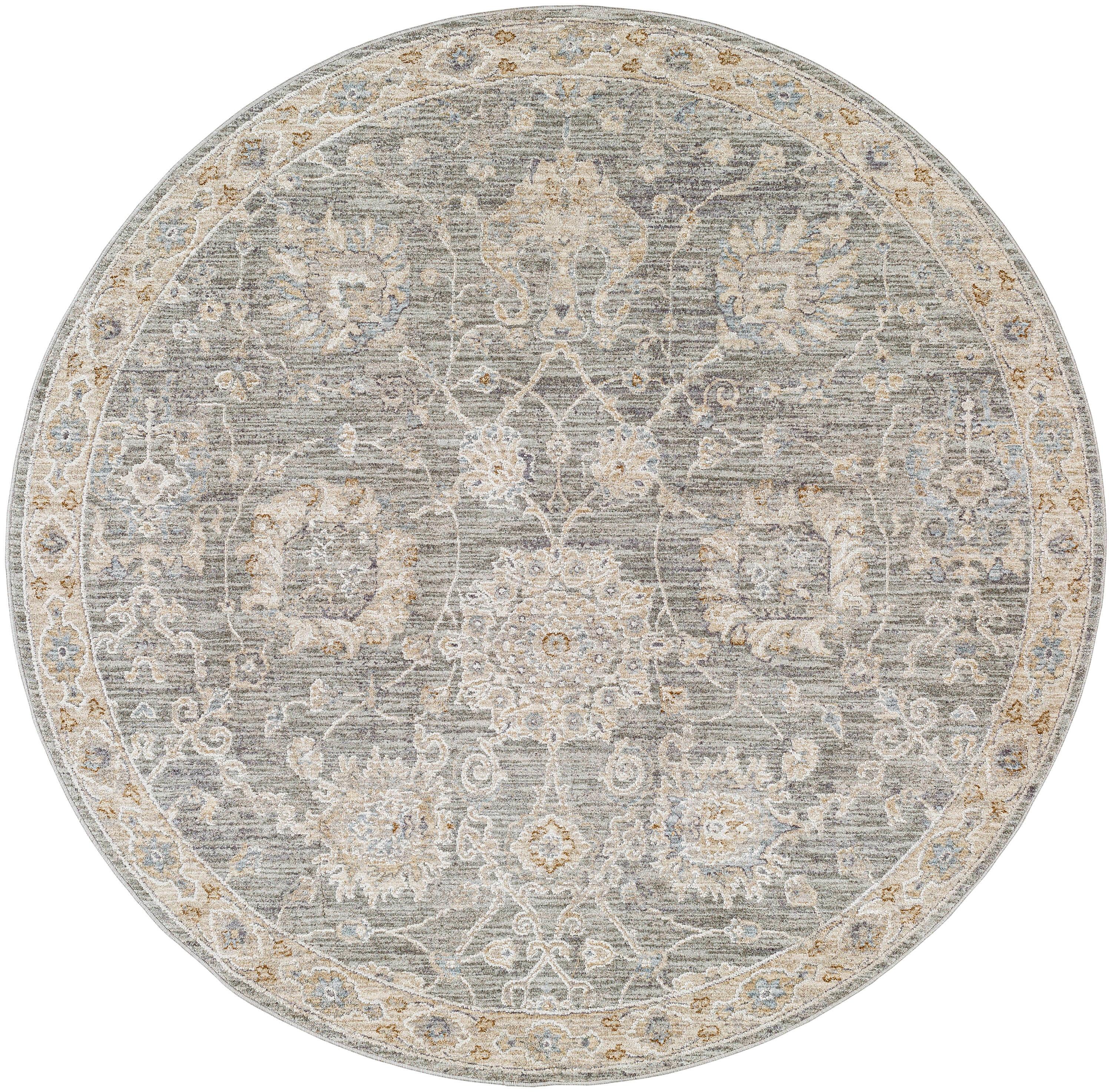 Reversible Easy-Care Avant Garde Gray Synthetic Round Rug, 5'3"