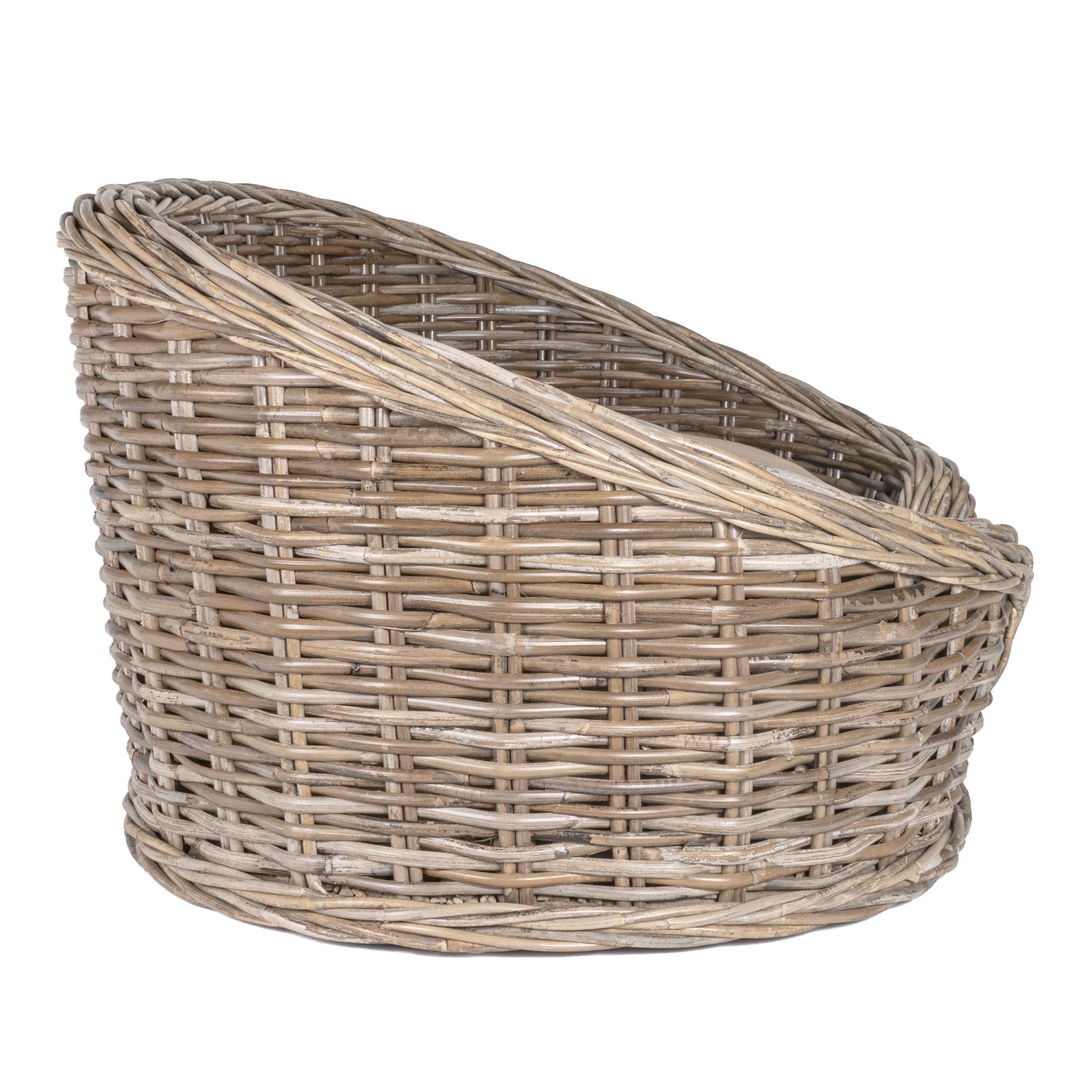 THE LICKER STORE Curvy 33" x 21.25" Classic Handwoven Rattan Dog Bed with Machine-Washable Cushion, Kubu Gray