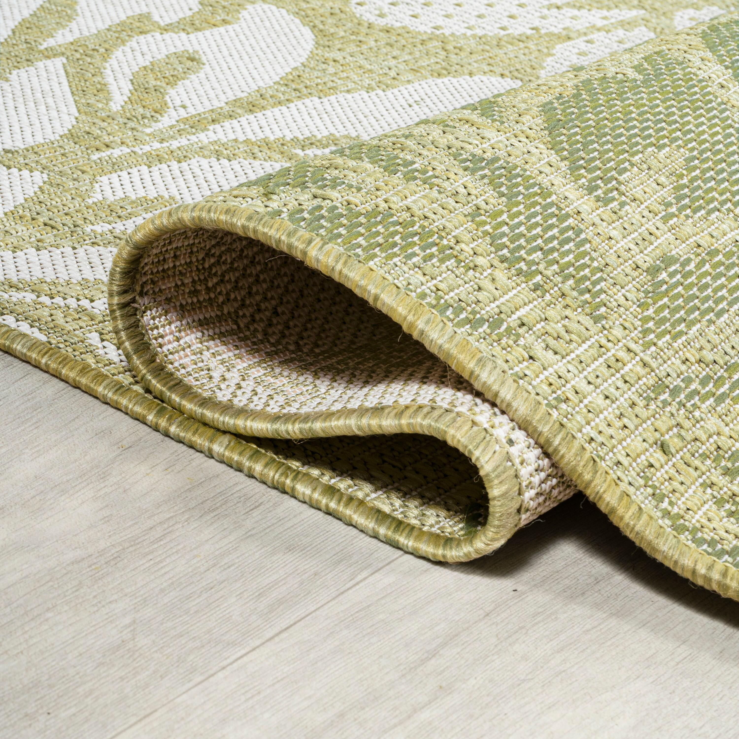 5' x 5' Zinnia Modern Floral Textured Weave Indoor/Outdoor Area Rug, Green/Cream - JONATHAN Y