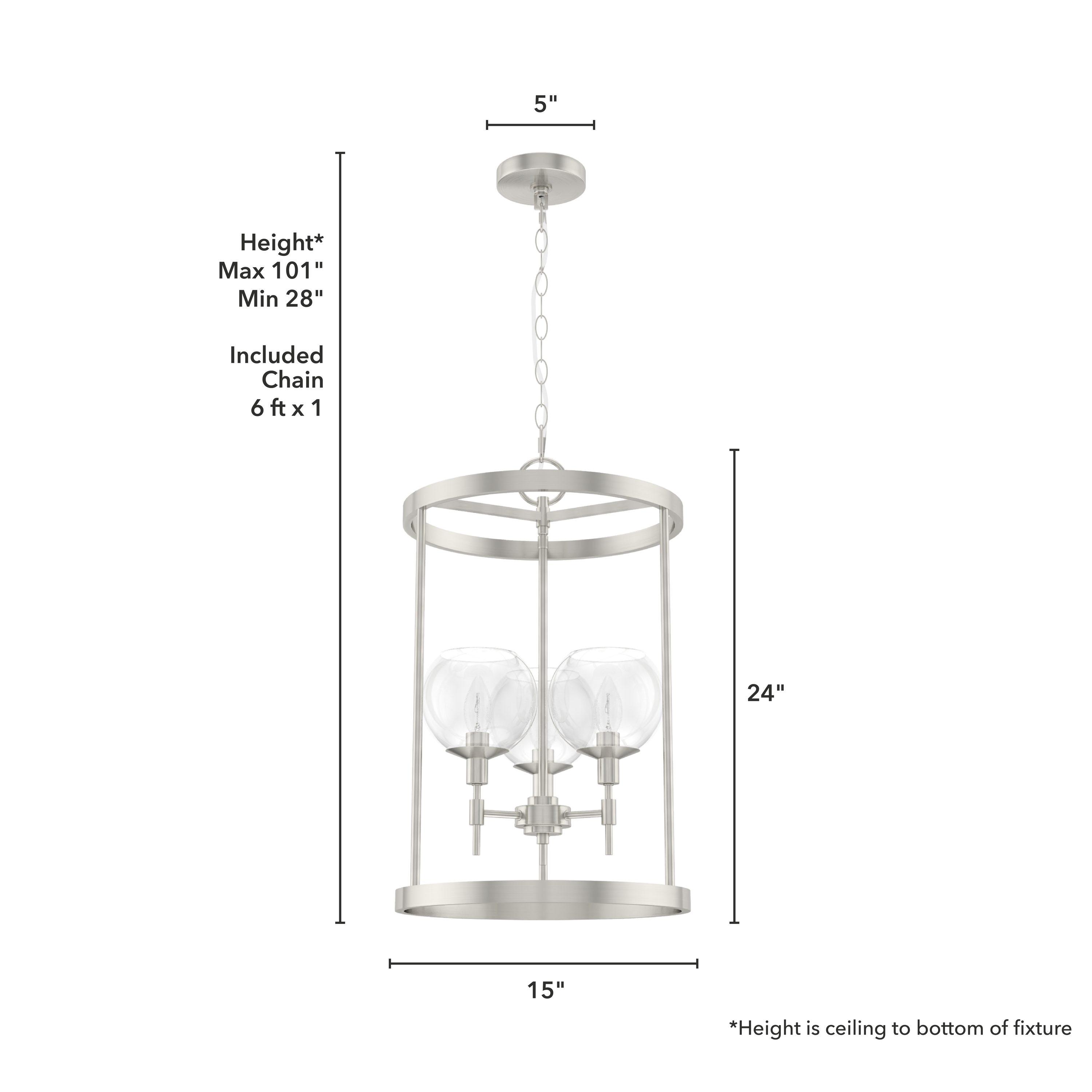 Hunter - Xidane 3-light Brushed Nickel, Medium Size Pendant Light, Dimmable, Mid Century Modern Style, Cylinder Shaped, for Bedrooms, Kitchens, Dining, Living Rooms - 19750