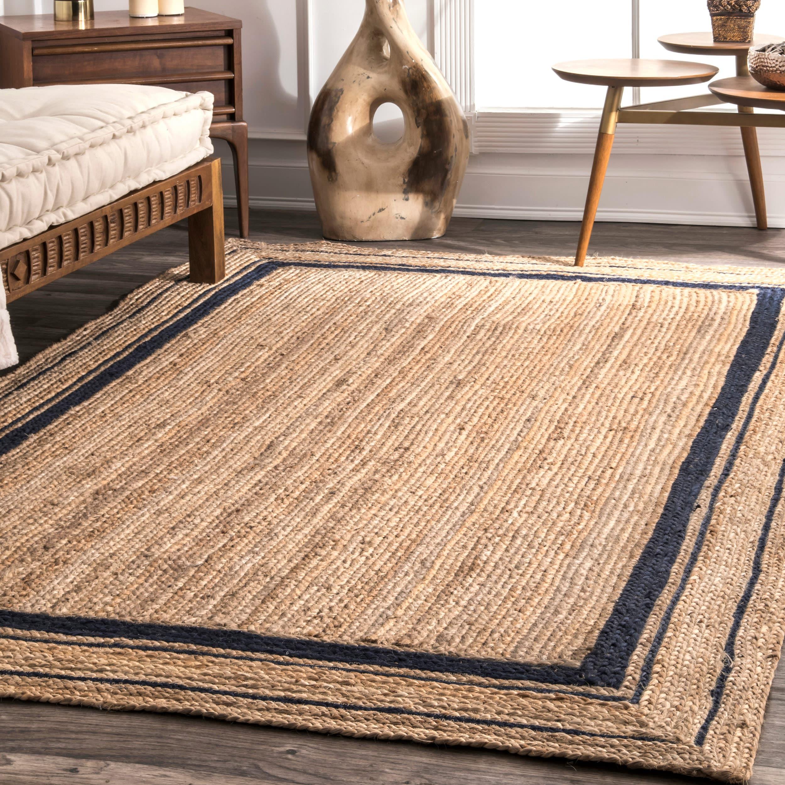nuLOOM Rikki Coastal Braided Jute Area Rug, Square 4' x 4', Navy