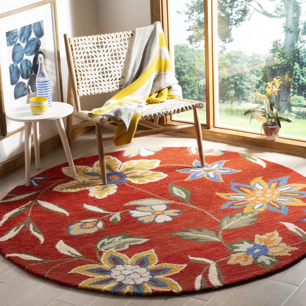 Blossom BLM673 Hand Hooked Area Rug - Rust/Multi - 6' Round - Safavieh.