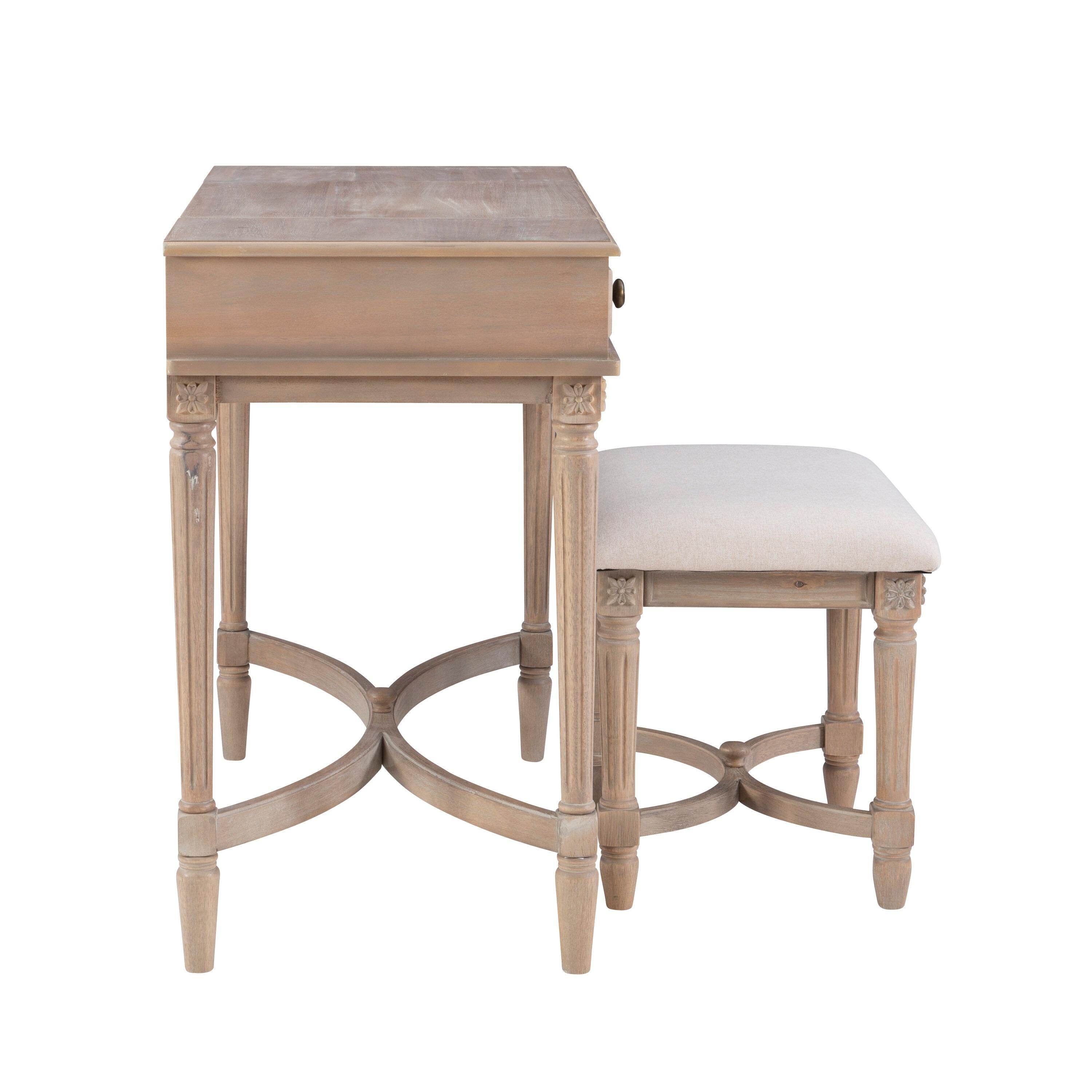 Kelly Clarkson Home June Natural Two Drawer Flip Top Vanity Set with Stool