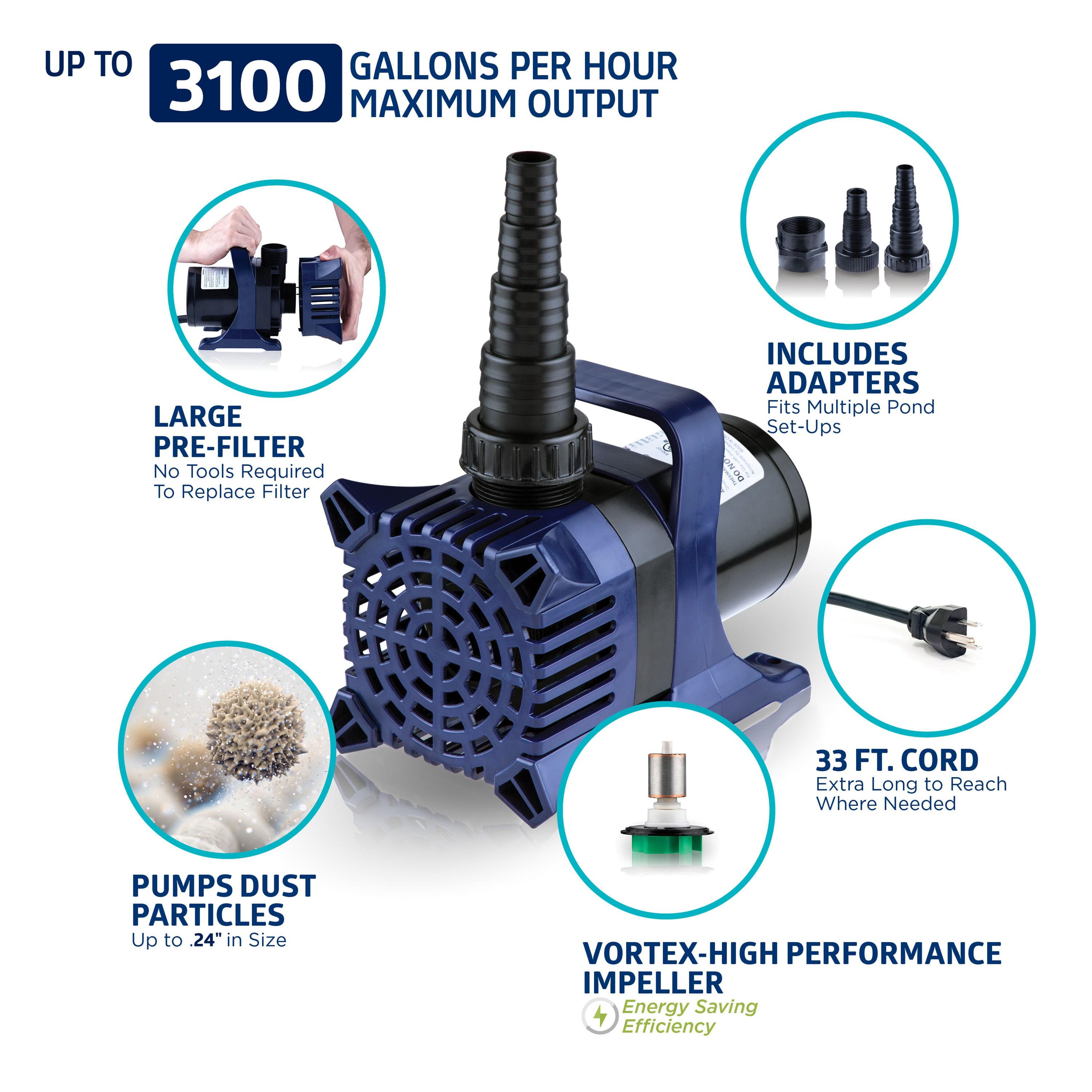 3100GPH Cyclone Pump with 33' Cord - Blue - Alpine Corporation: Submersible, Ceramic Shaft, Vortex Impeller