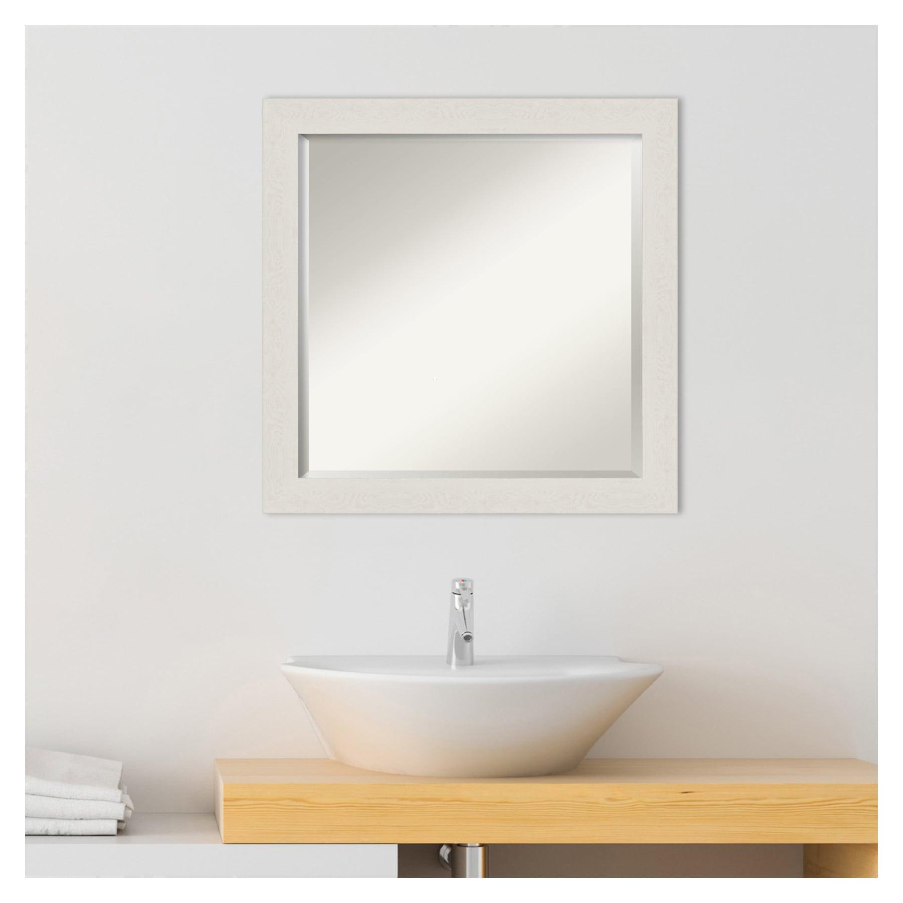 23" x 23" Rustic Plank White Framed Bathroom Vanity Wall Mirror - Amanti Art: Square Polystyrene Frame, Wall Mount