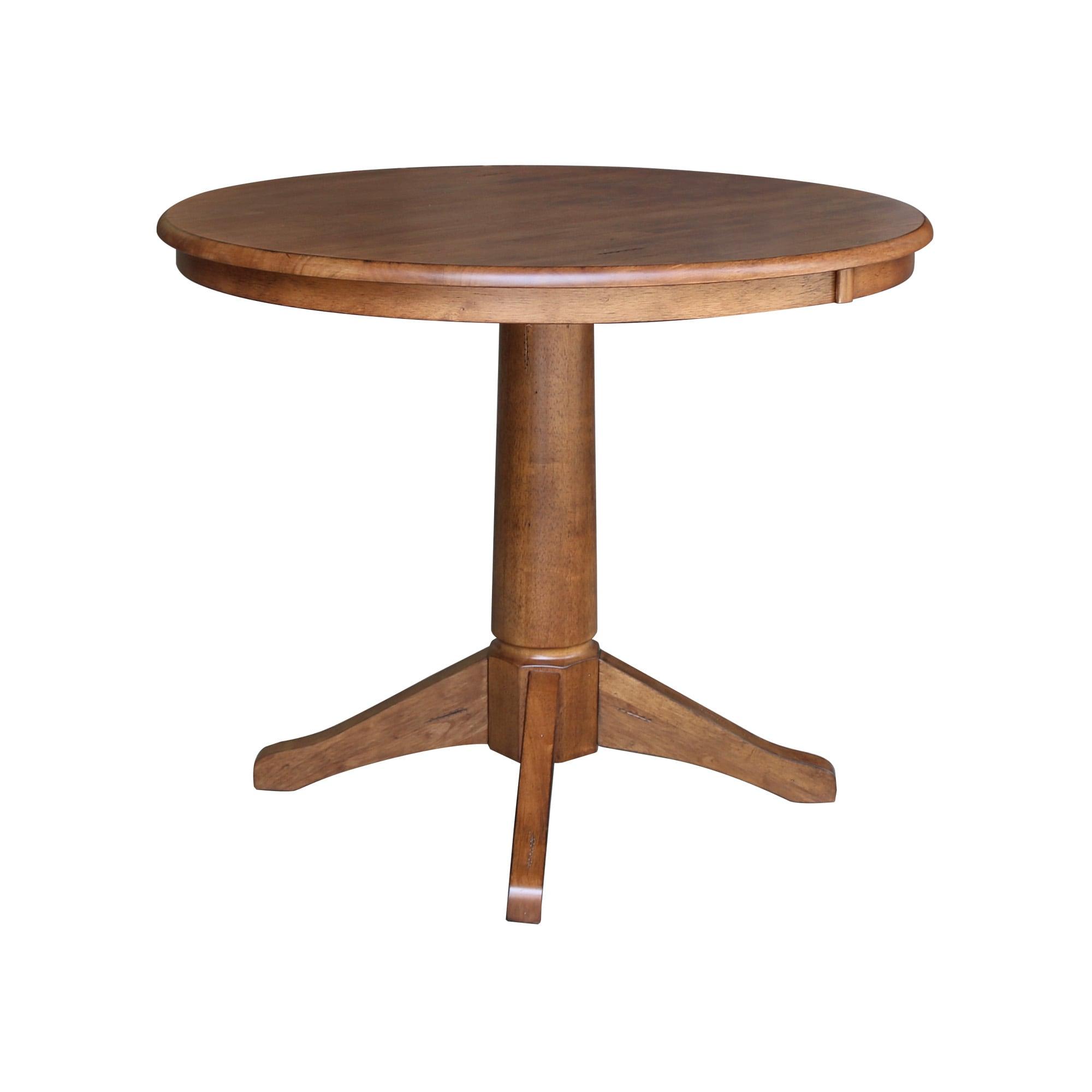 29.9" Dining Tables Ely Round Top Pedestal Distressed Oak - International Concepts: Solid Wood, 4 Seats