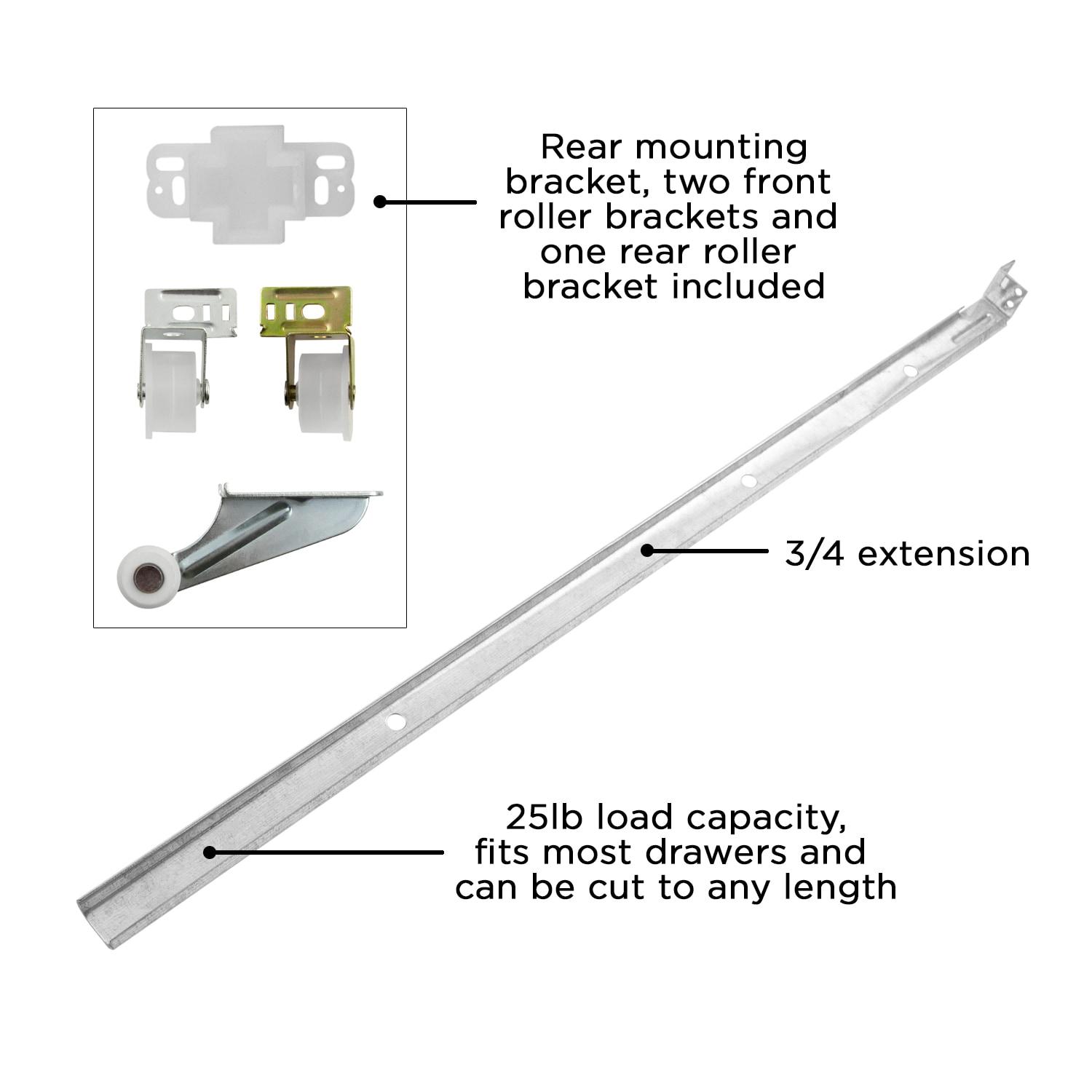 Drawer Slide Center Mount Mono Rail 3/4 Extension Adjustable Length Cadmium Finish (10 Pack)